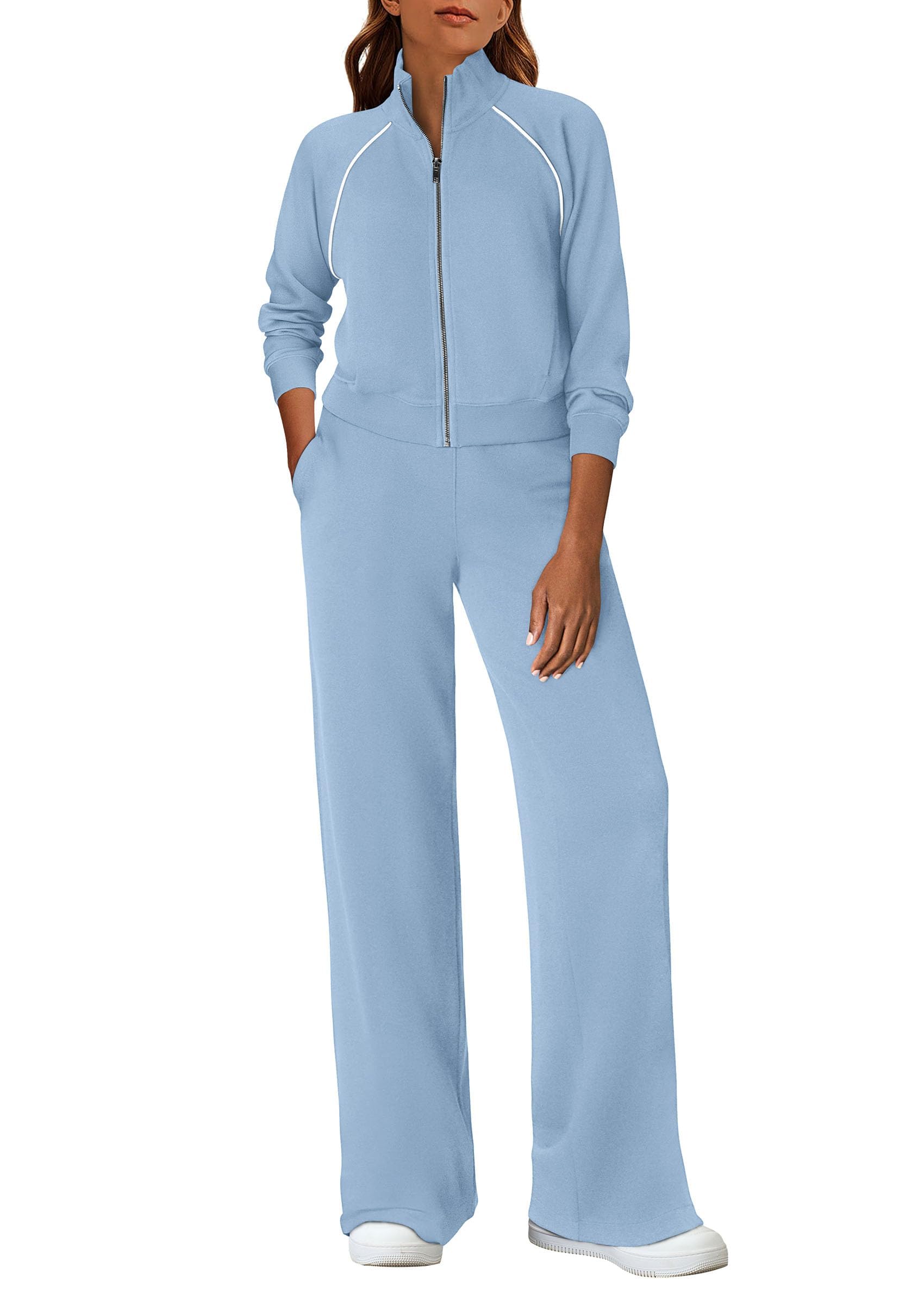 Women's 2 Piece Outfits Sweatsuits Lounge Sets,Light Blue,S