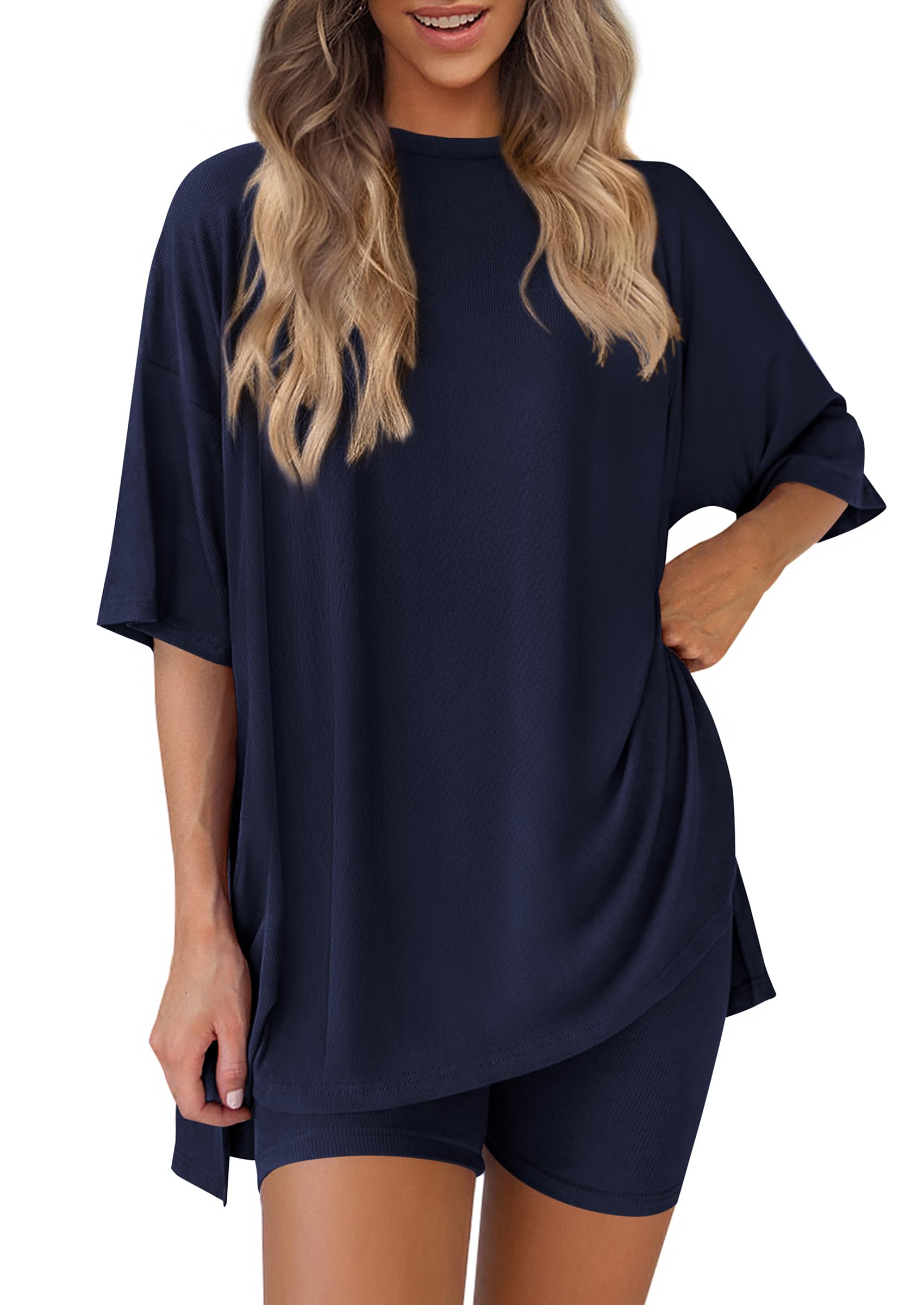 Women 2 Piece Lounge Set Airport Travel Outfit, Navy,S