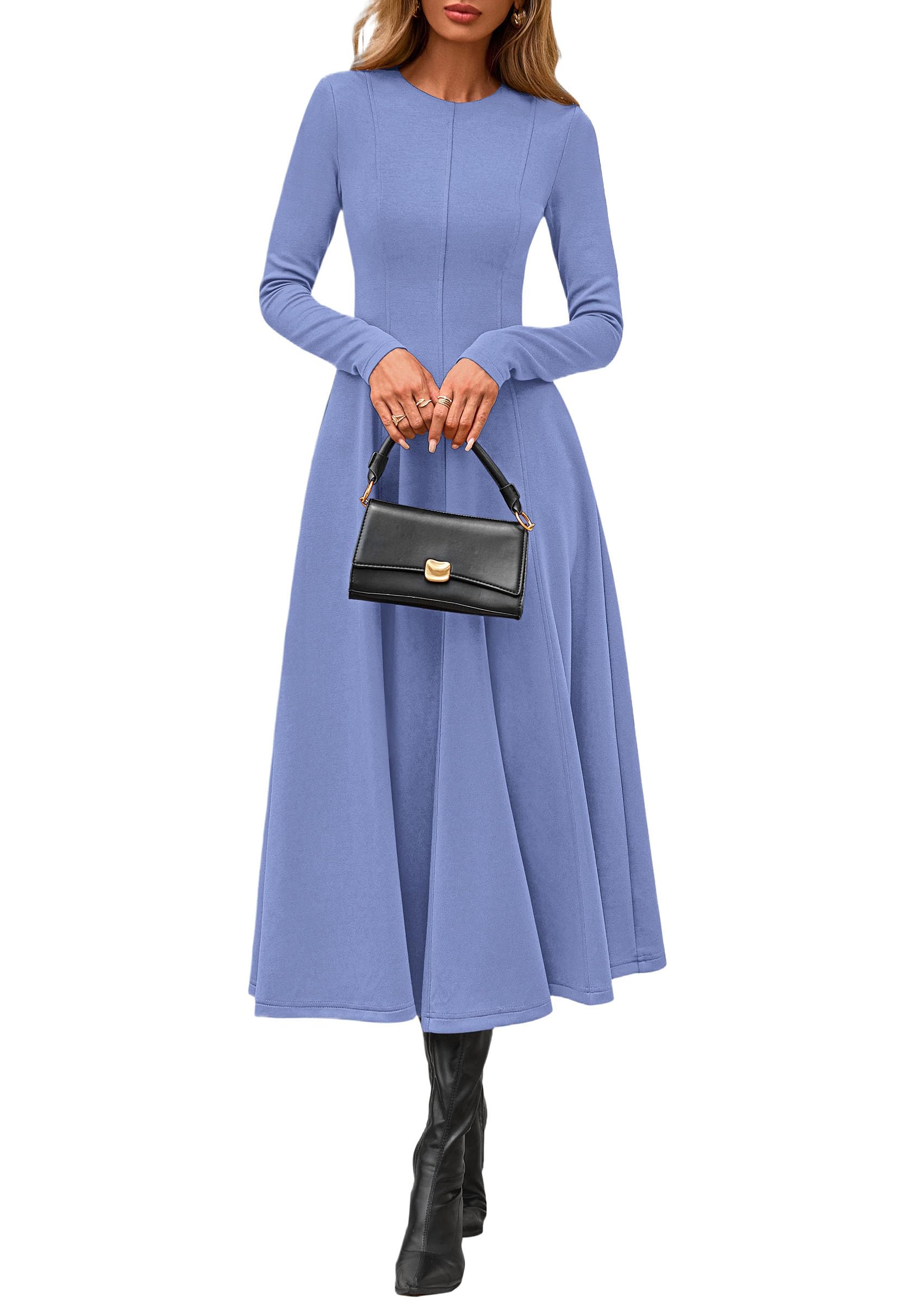 Women's Fall Long Sleeve A Line Midi Elegant Cocktail Dress