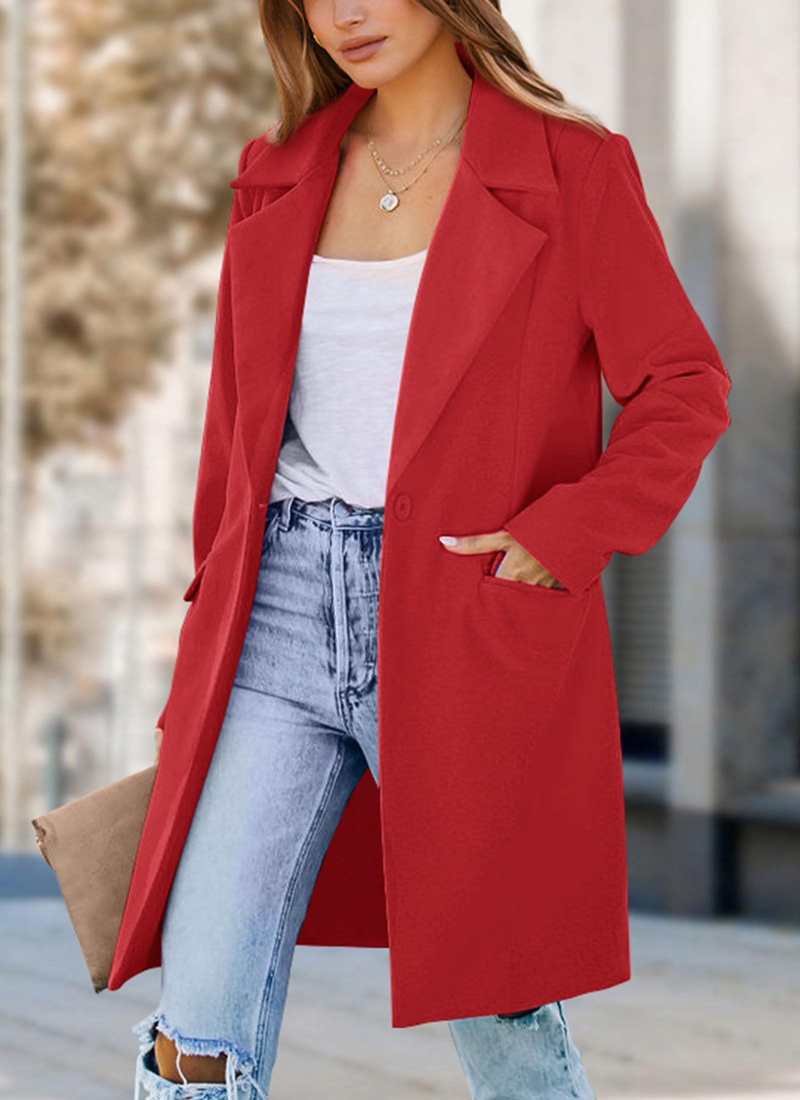 Women's Business Casual Long Blazer Jackets(Red,S)