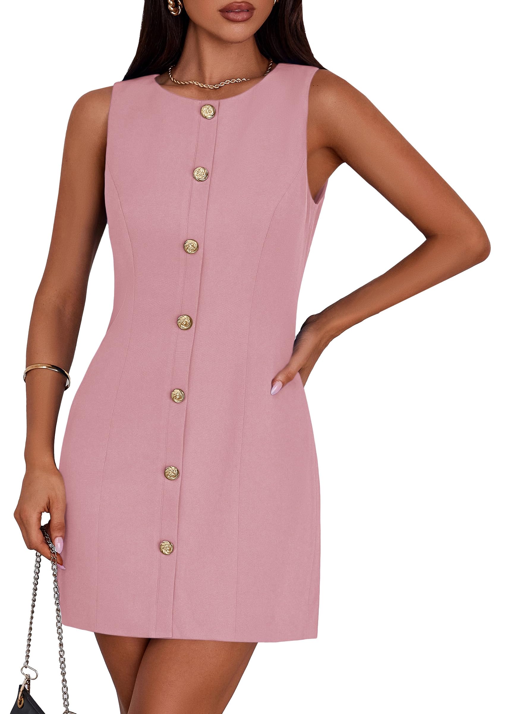 Women Business Casual Cocktail Work Short Dress,Pink,S