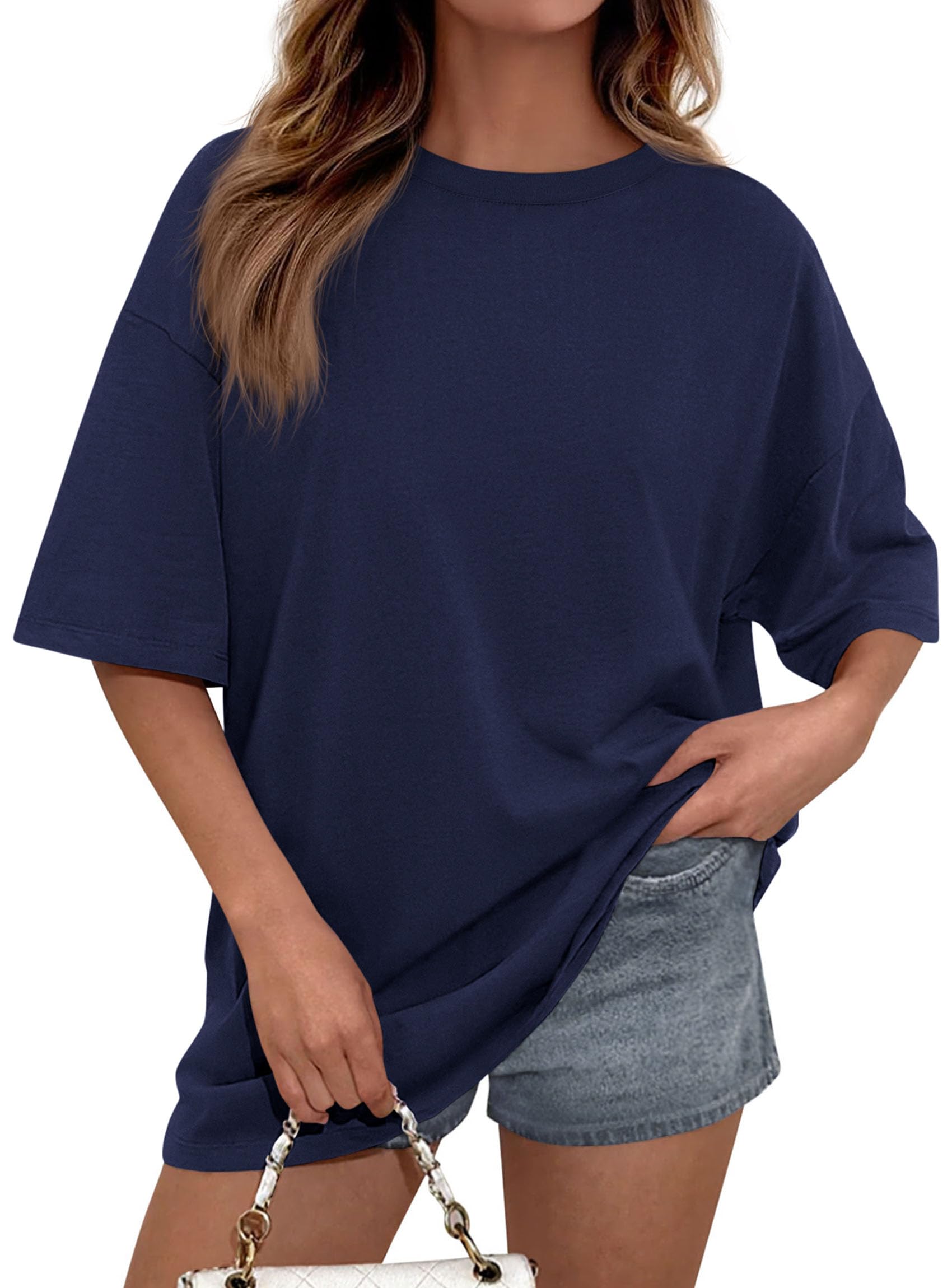 Women's Oversized Tshirts Going Out Tops (Navy Blue,S)