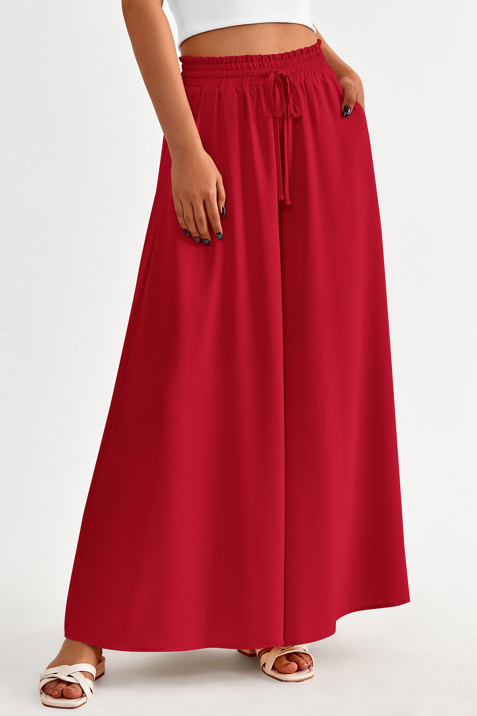 Summer Wide Leg Palazzo Pants for Women Casual,Red,S