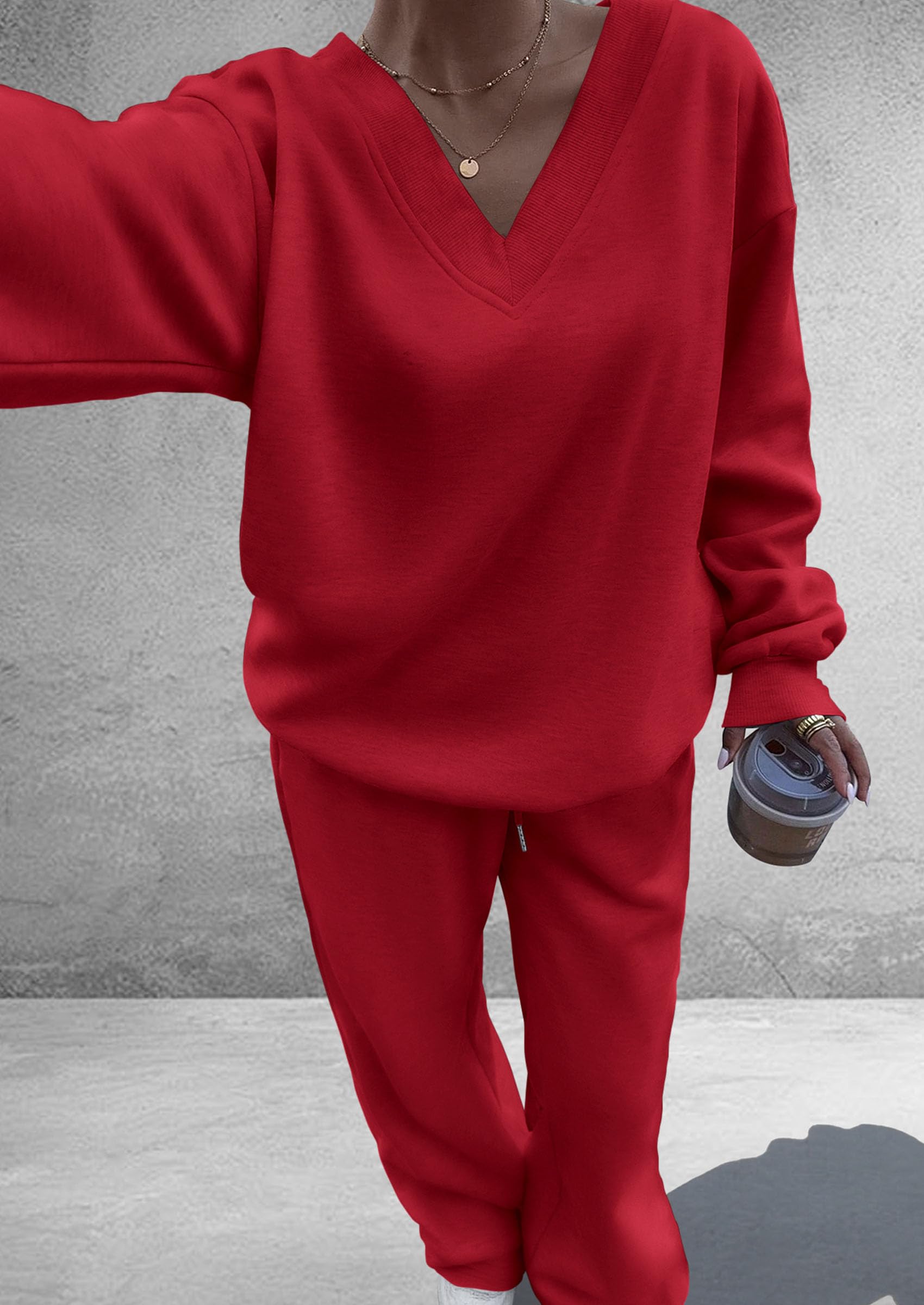 Womens 2 Piece Outfits Fall Sweatsuits,Red,S