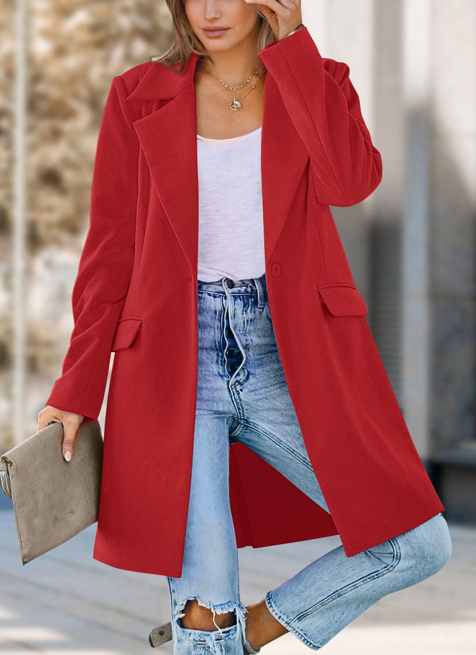 Women's Business Casual Long Blazer Jackets(Red,S)