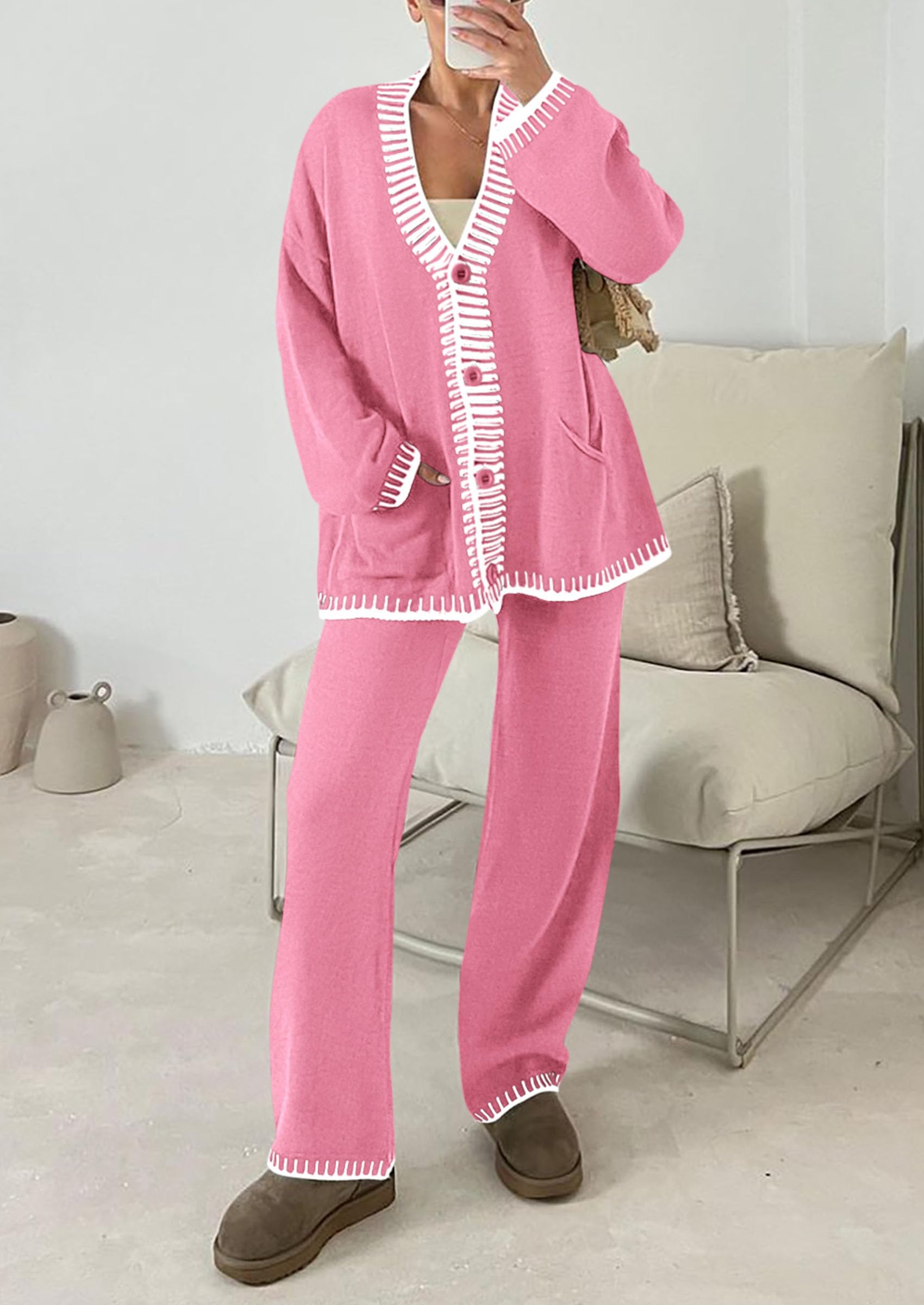 Women's Fall 2 Piece Matching Cozy Knit Sweater Lounge Sets