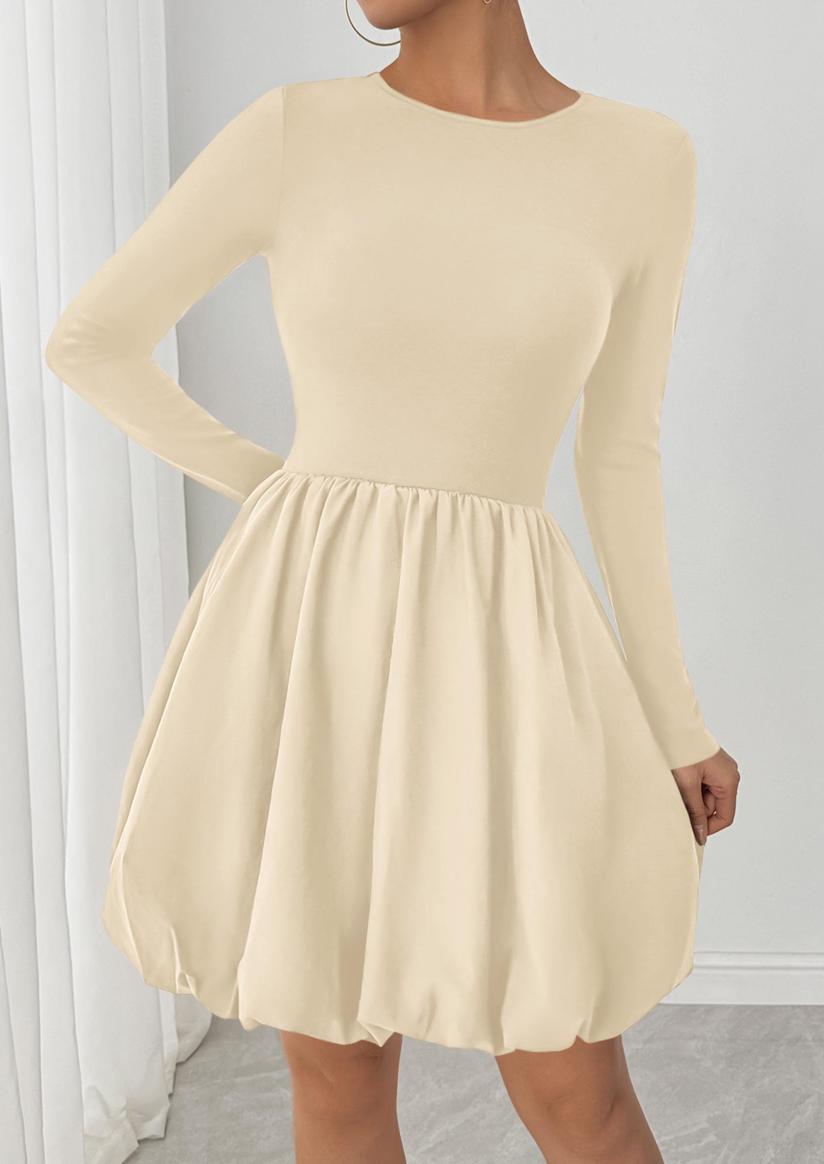 Fall Dresses for Women 2026 Bubble Mini Dress,Apricot,S