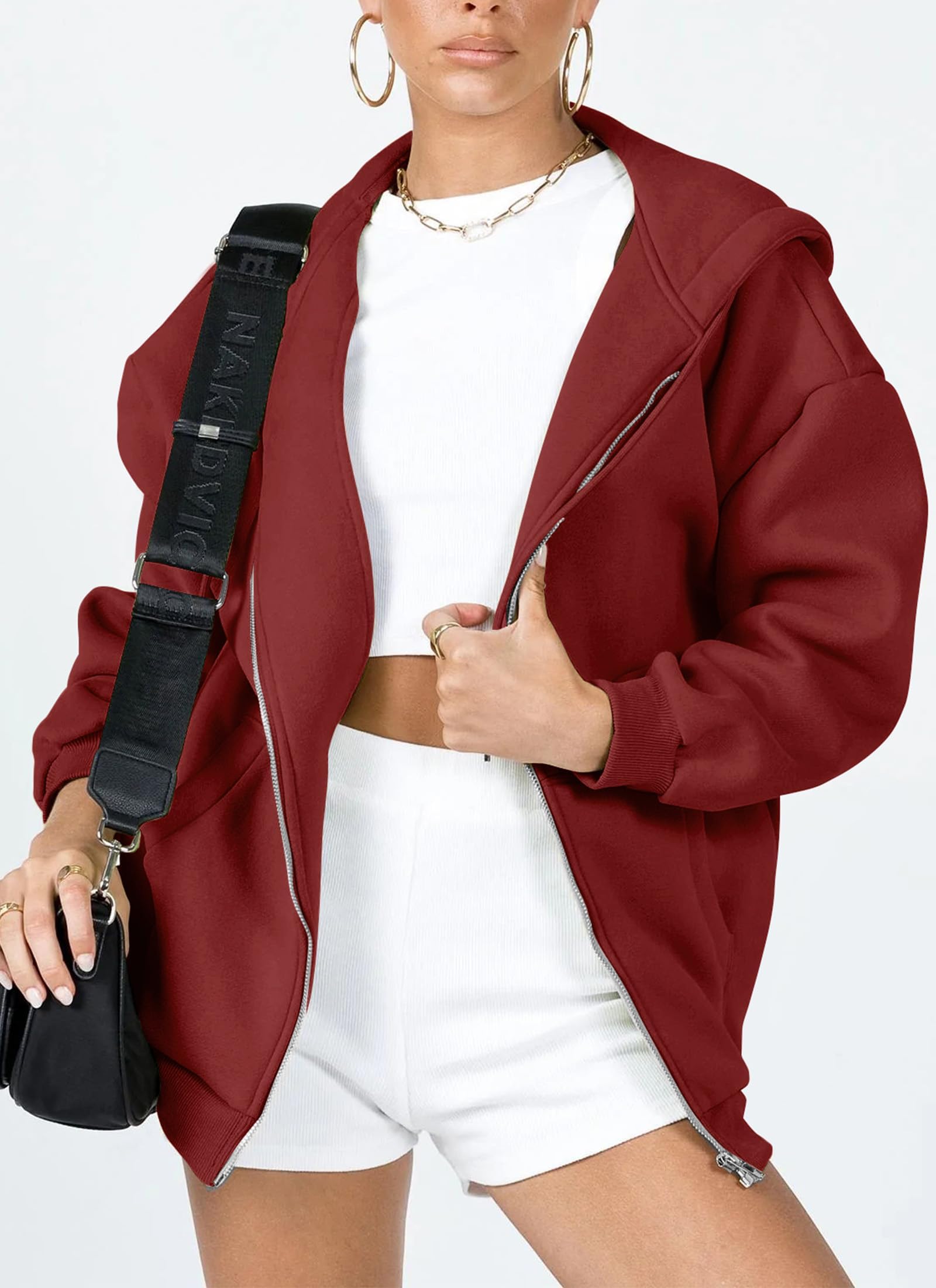 Women's Fall Zip Up Hoodies Sweatshirts Brown Red