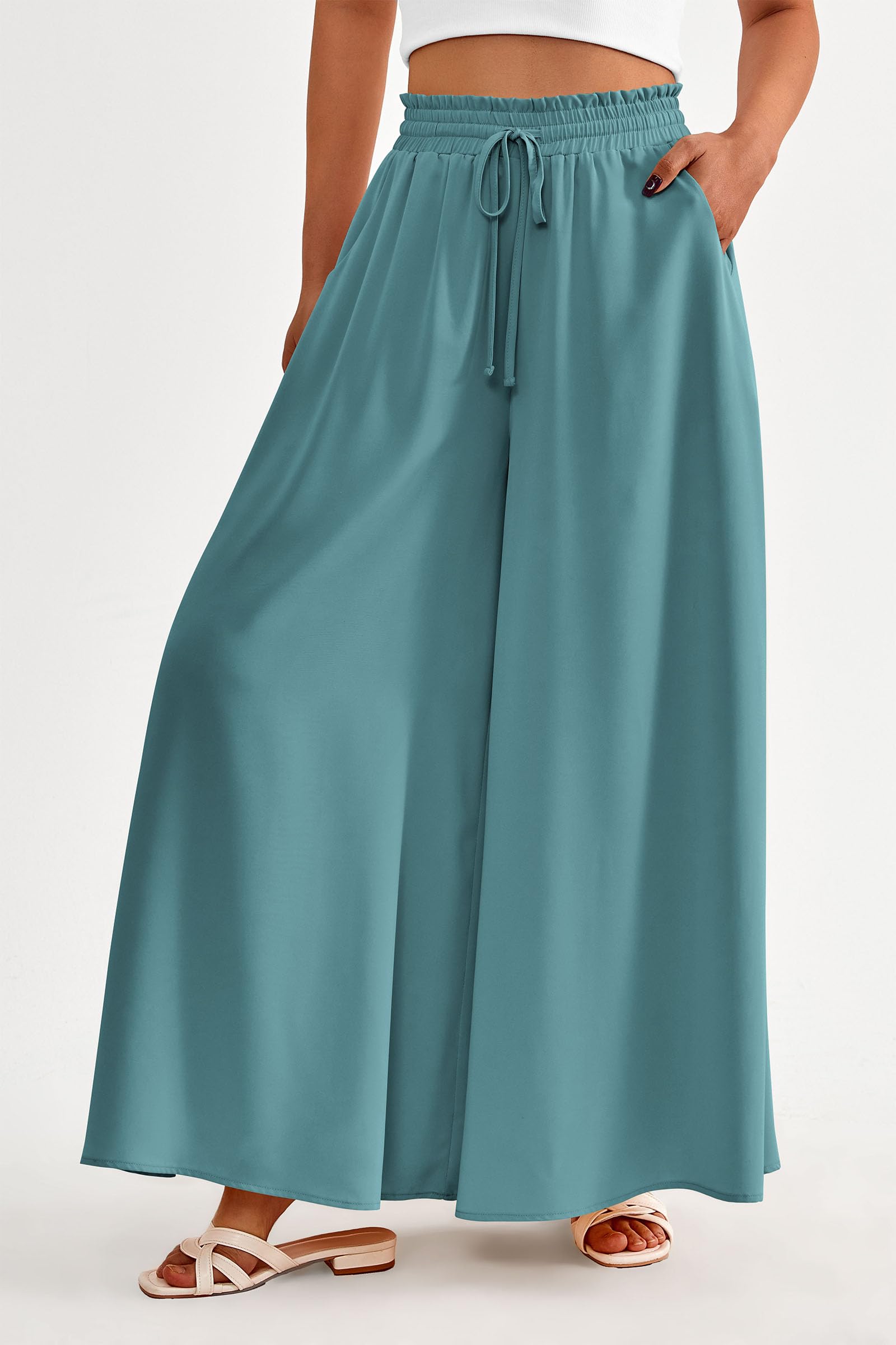 Summer Wide Leg Palazzo Pants for Women Casual,Blue Green,S