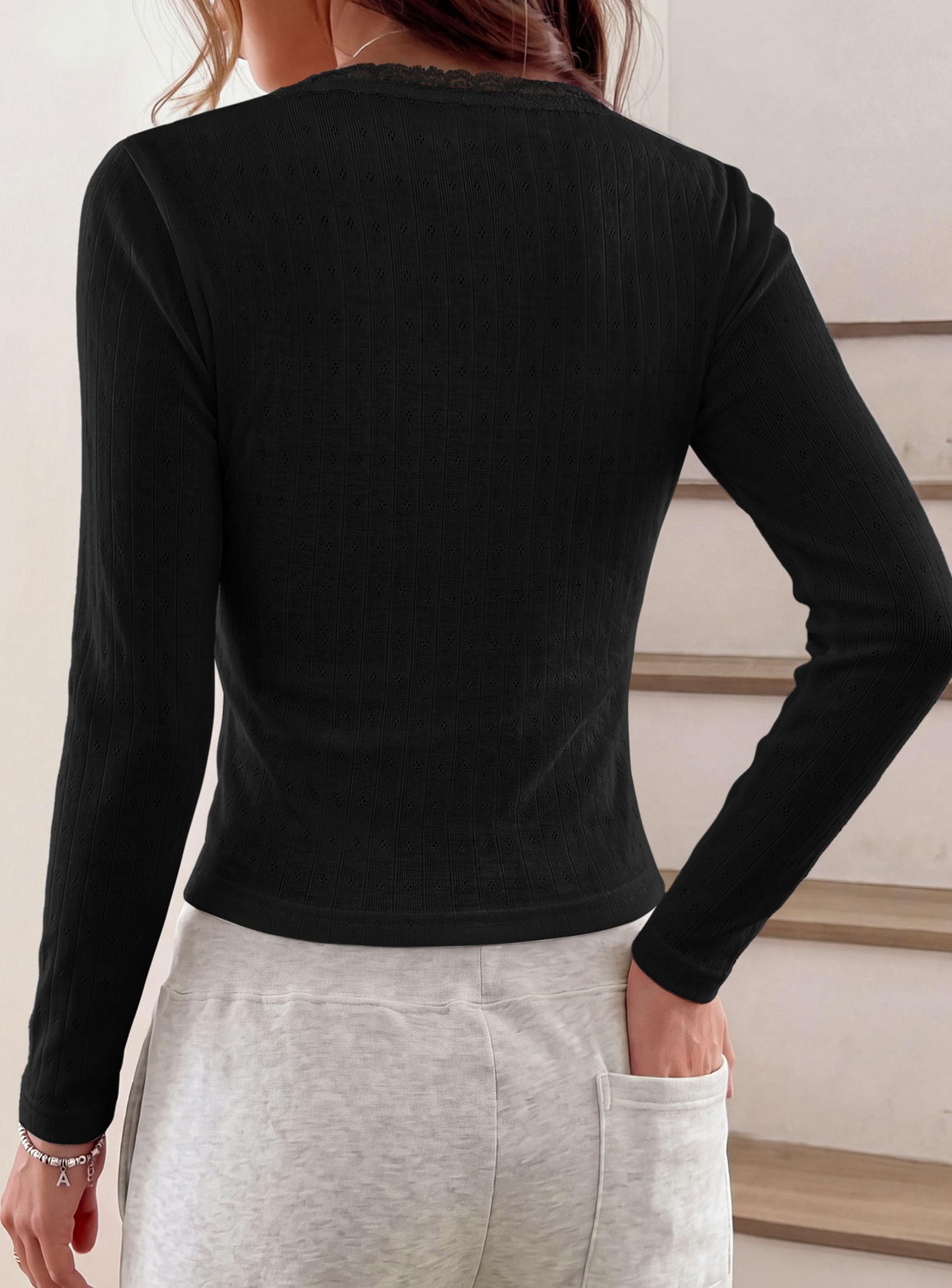 Womens Long Sleeve Henley Shirts Going Out Tops,Black,S