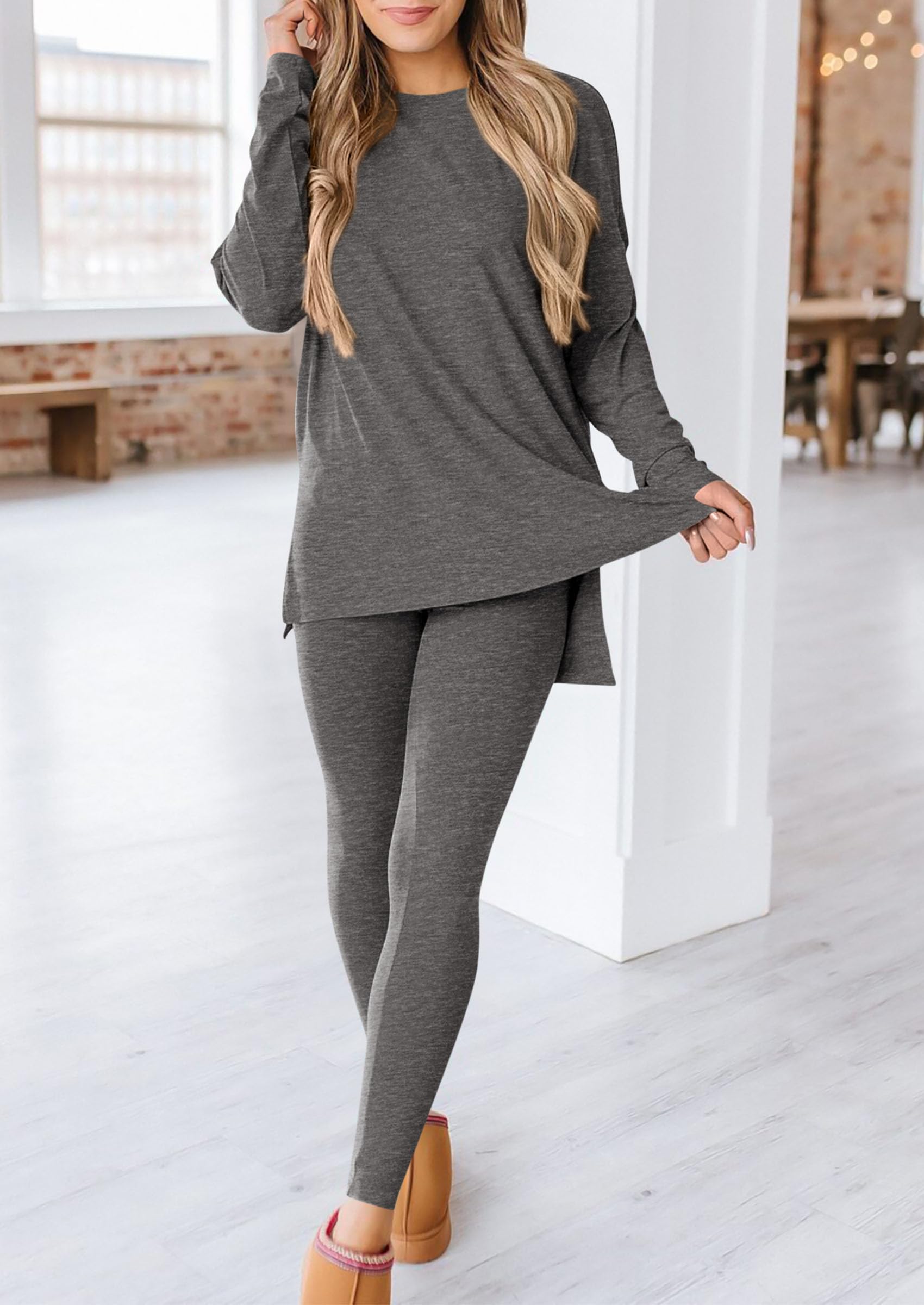 Women's 2 Piece Outfits Matching Lounge Sets,Dark Grey,S