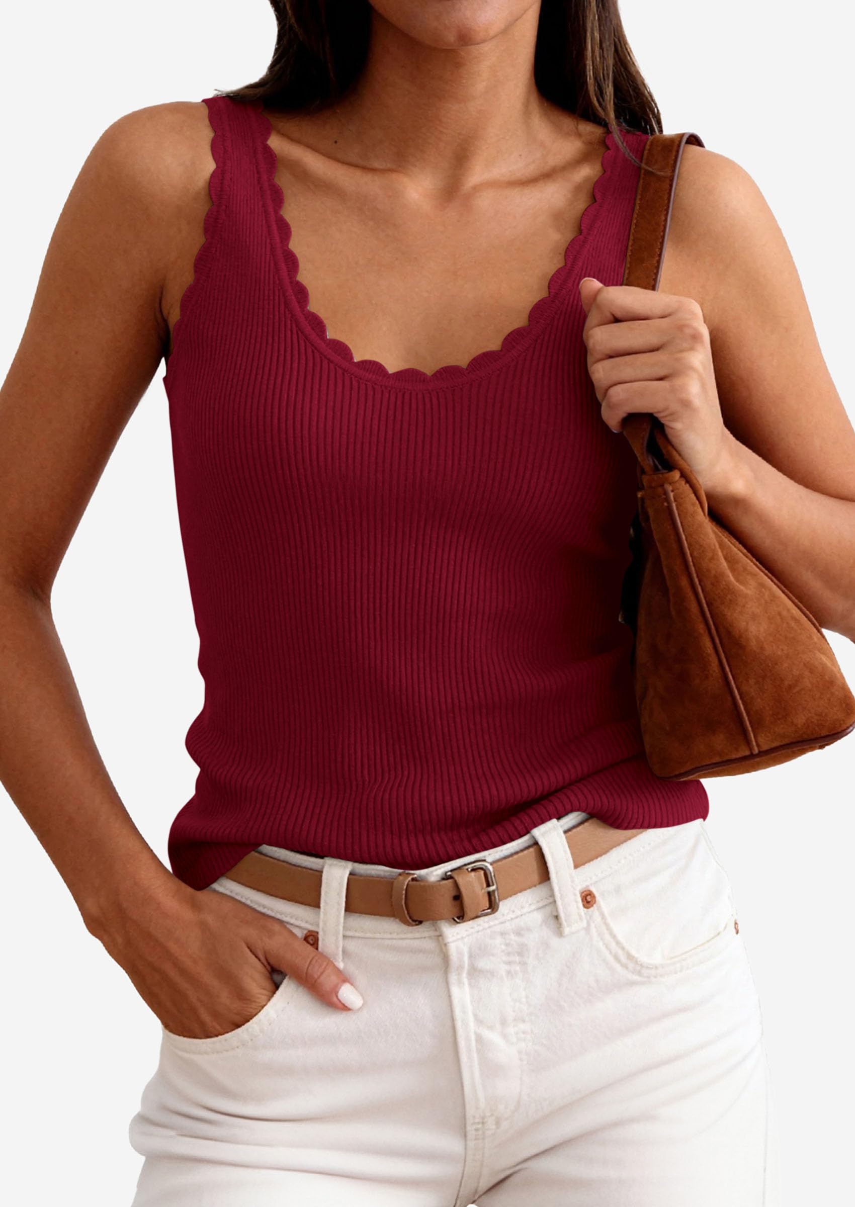 Womens Ribbed Knit Sleeveless Tank Tops,Wine Red,XS