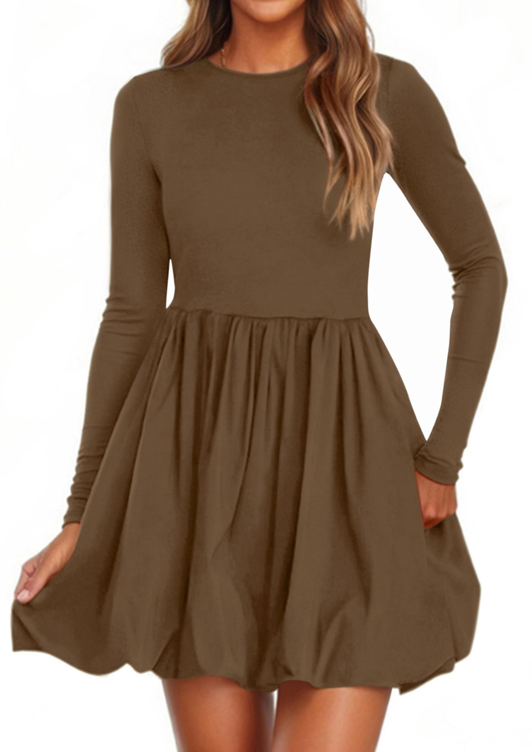 Fall Dresses for Women 2026 Bubble Mini Dress,Brown,S