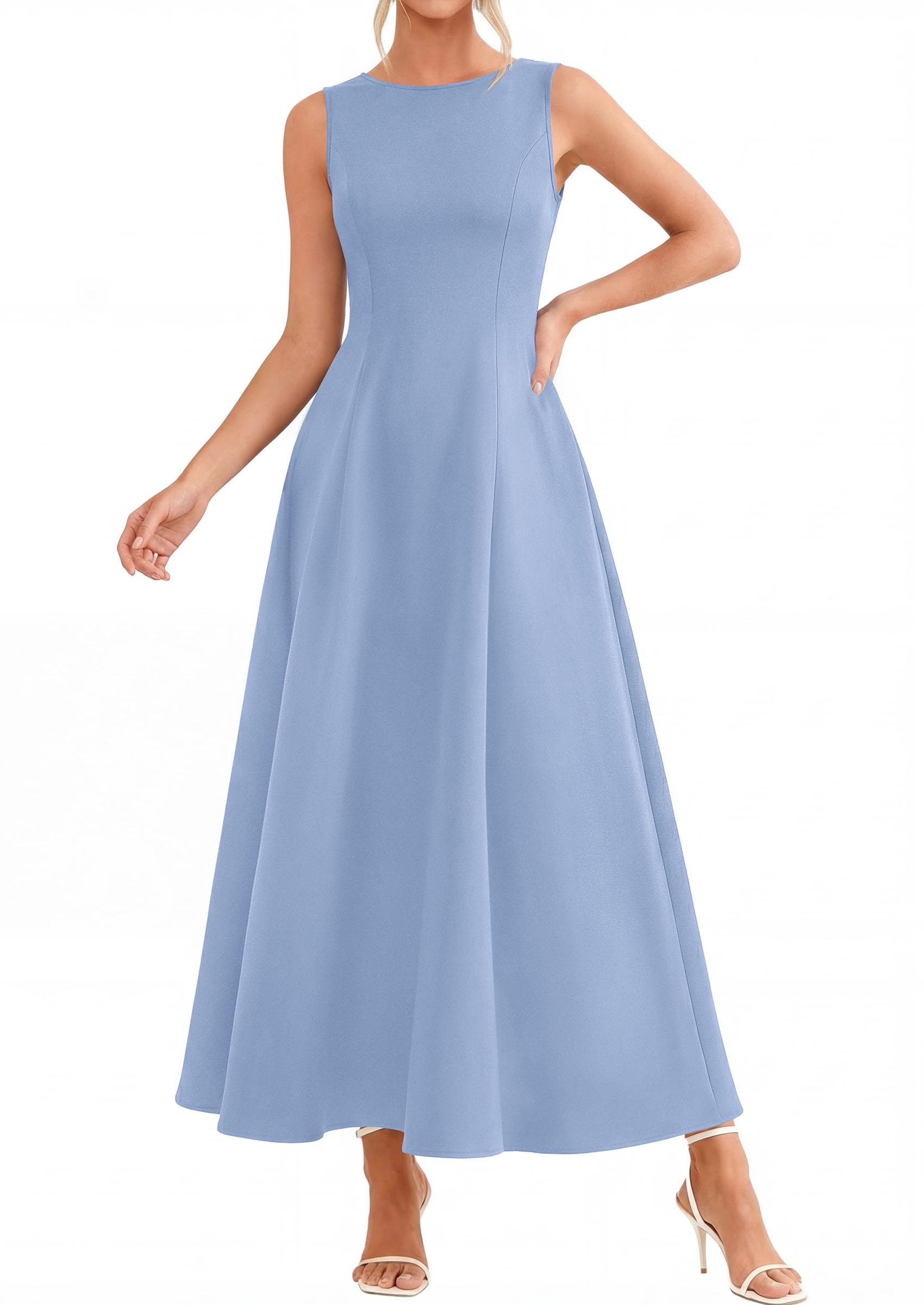 Women's Sleeveless Summer Elegant Maxi Dresses, Light Blue,S