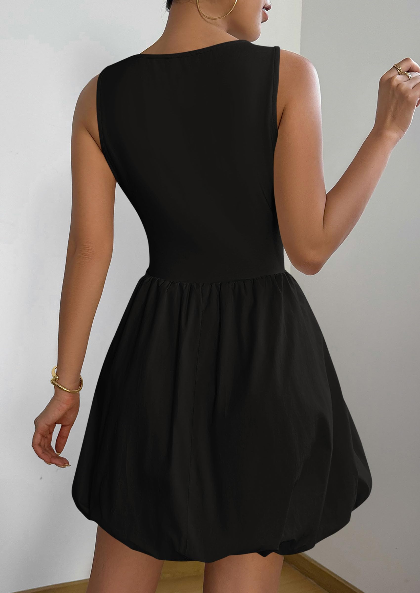 Womens Summer Bubble Sleeveless Mini Dress,Black,S