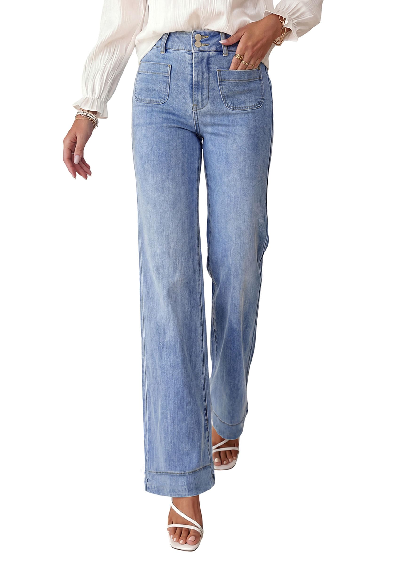 Womens Wide Leg High Waisted Trendy Jeans,Dusk Blue,12