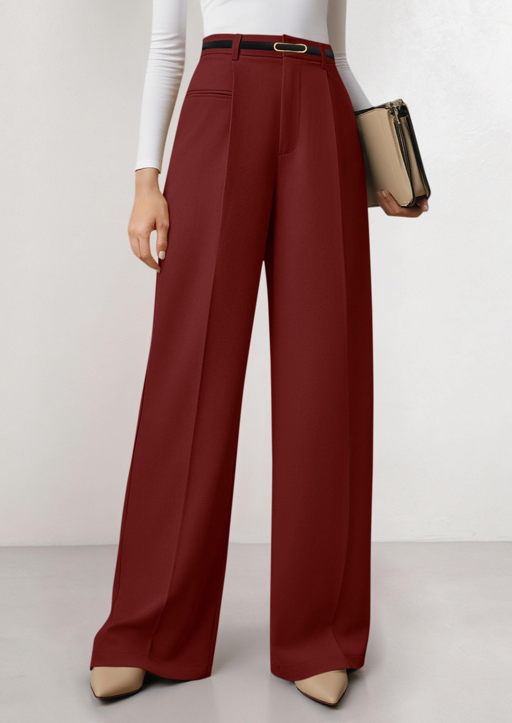 Women's Tailored Wide Leg Work Dress Pants,Rust Red,XS