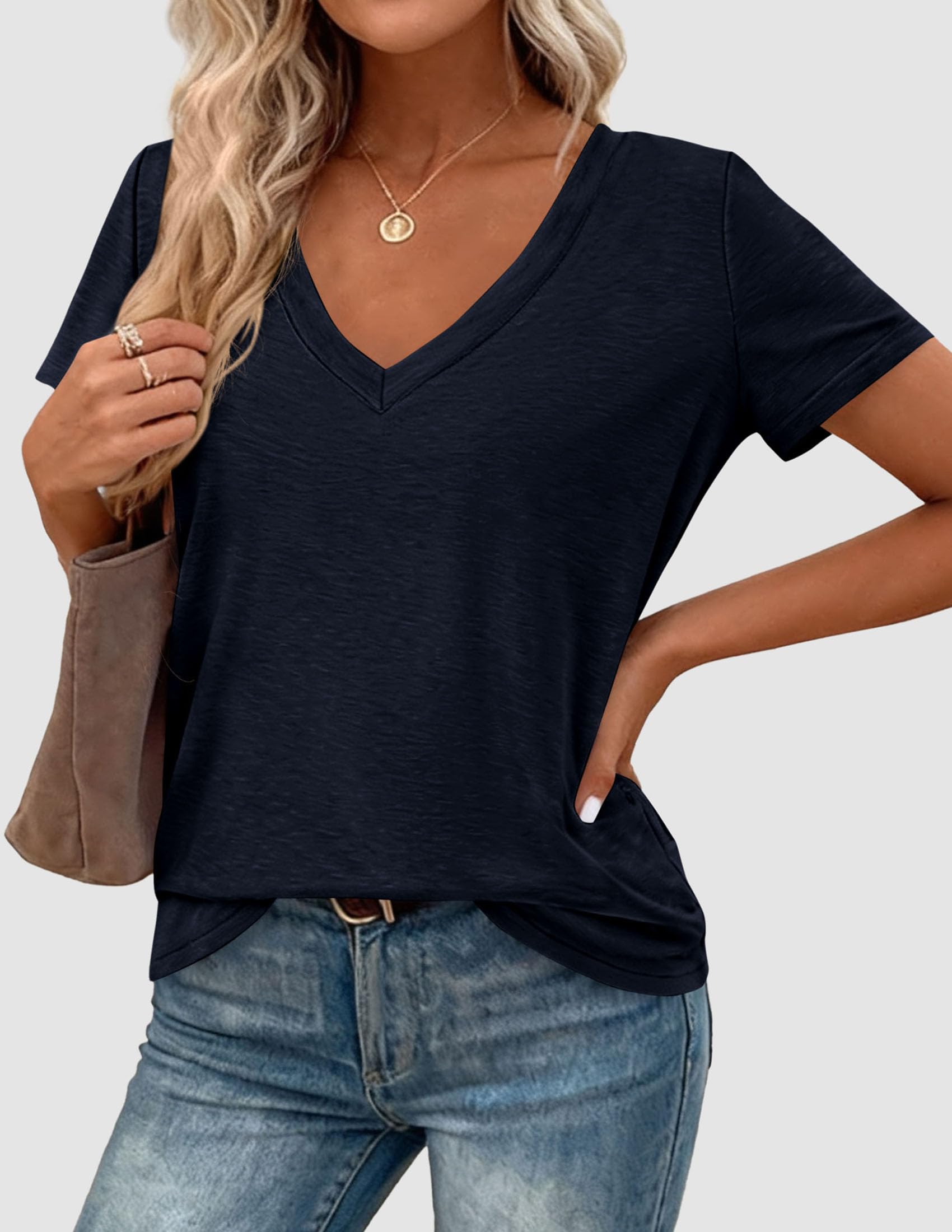 Womens Tops Short Sleeve Oversized Tshirts, Dark Blue,S