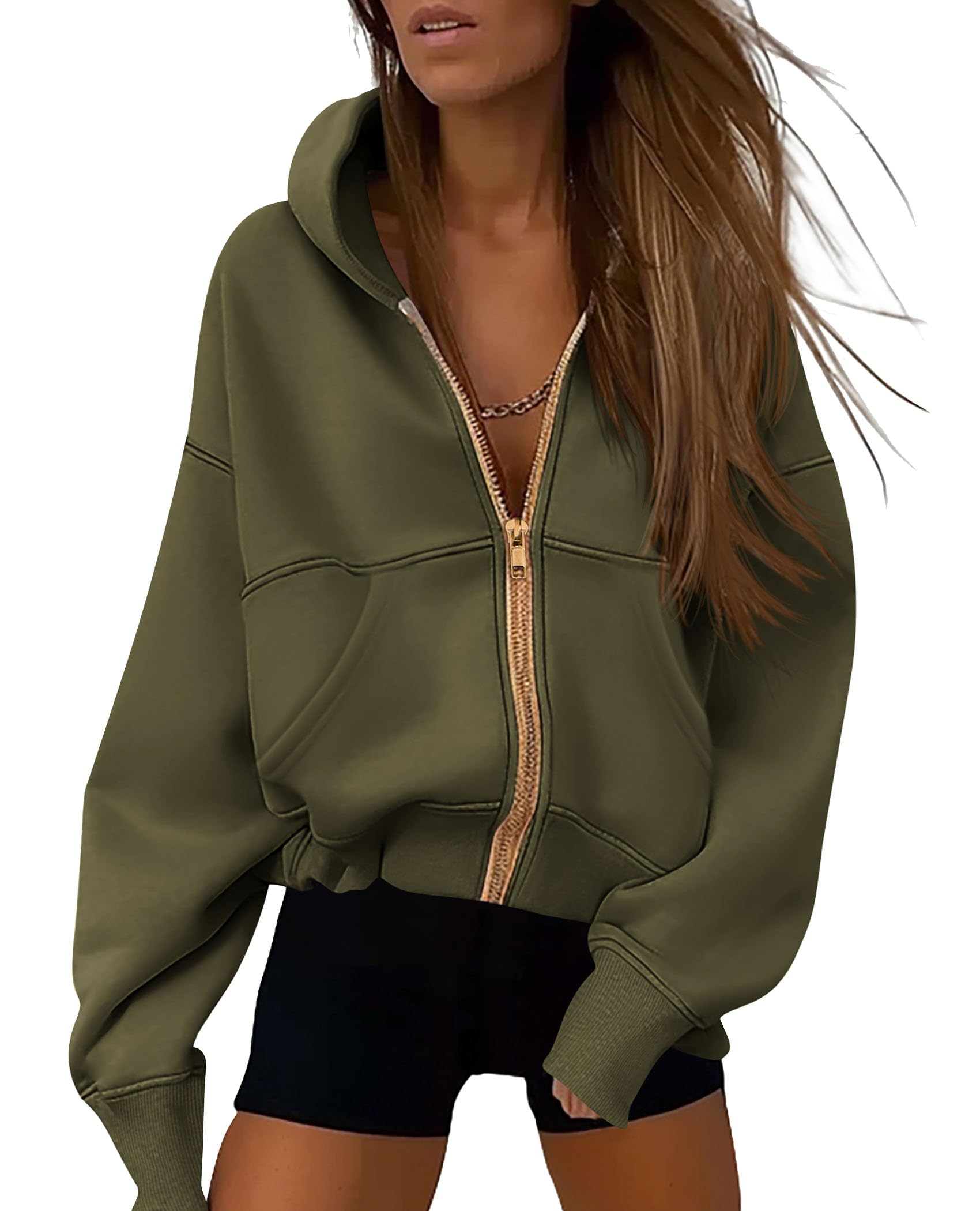 Hoodies for Women Fall Fashion Zip Up Fleece Plain Sweatshirt