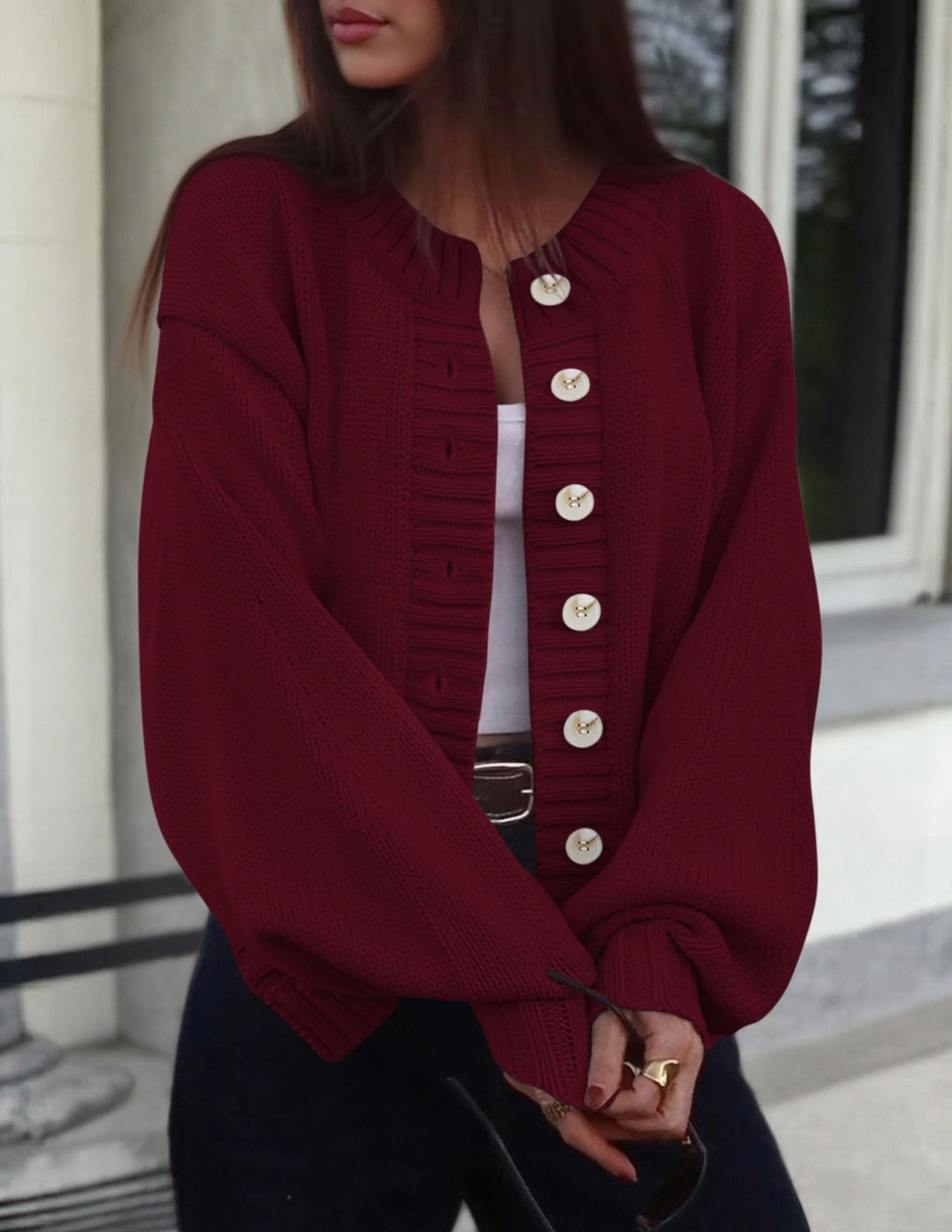 Women's Winter Chunky Cardigan Sweaters (Burgundy,Small)