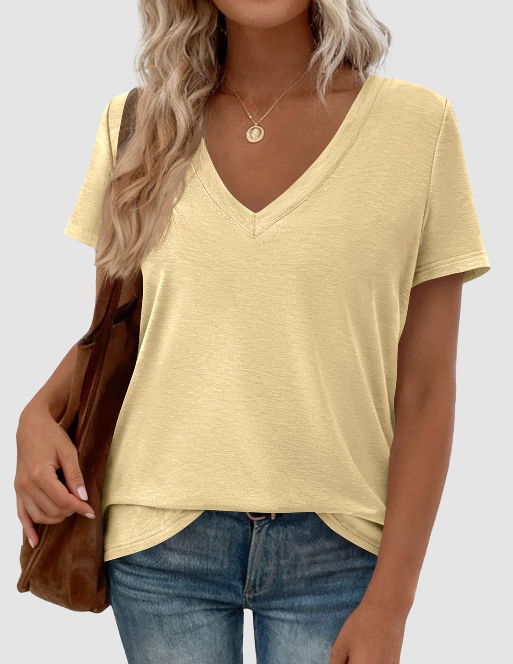Womens Tops Short Sleeve Oversized Tshirts, Yellow,S