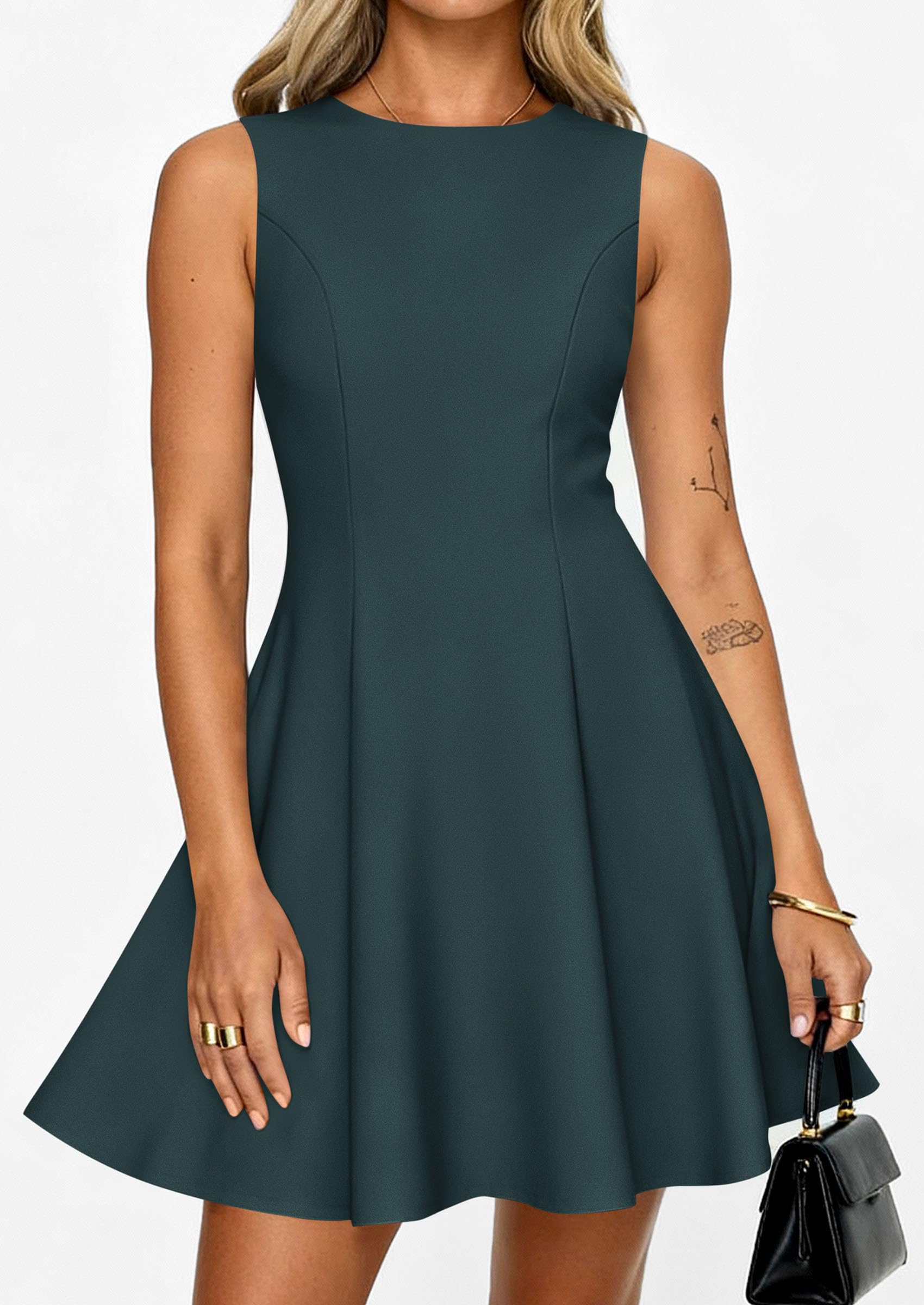 Women's Formal Boat Neck A Line Mini Dress,Dark Cyan,XS