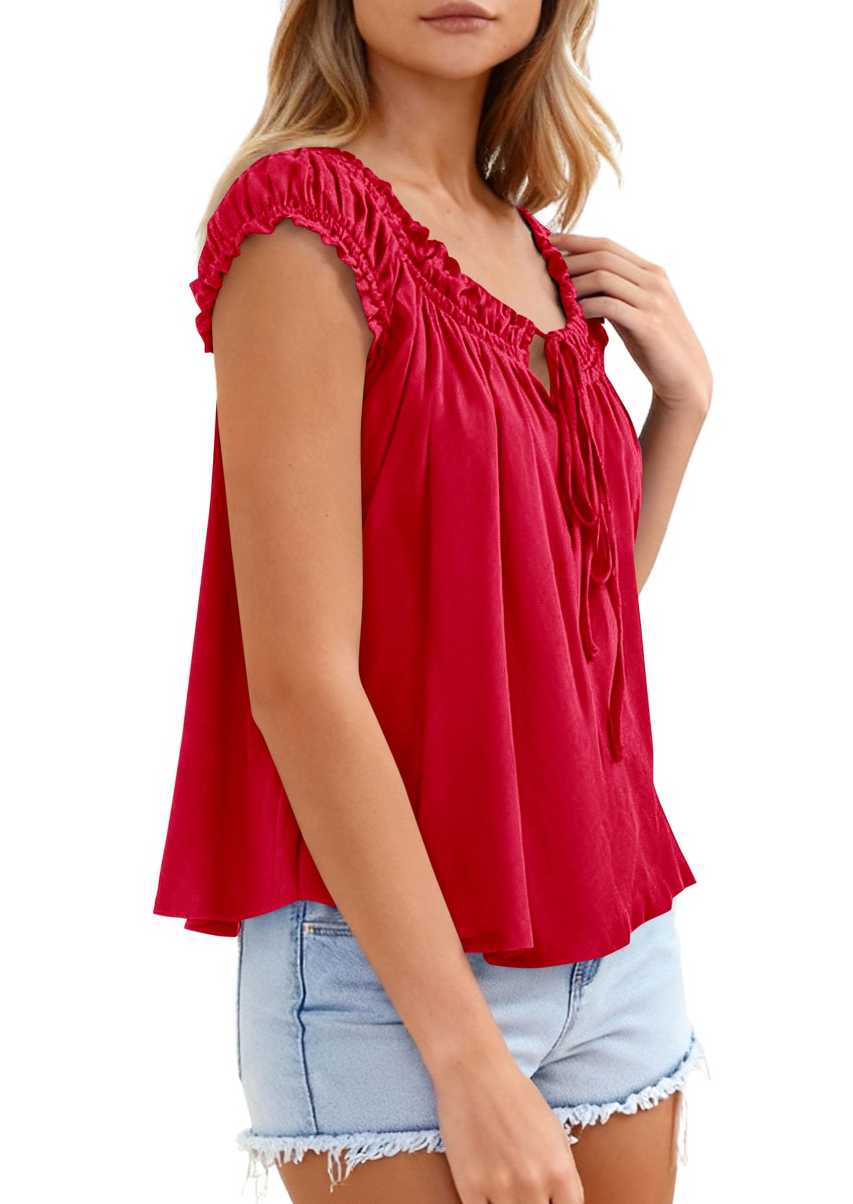 Womens Summer Tank Tops Babydoll Peplum Blouses,Red,S