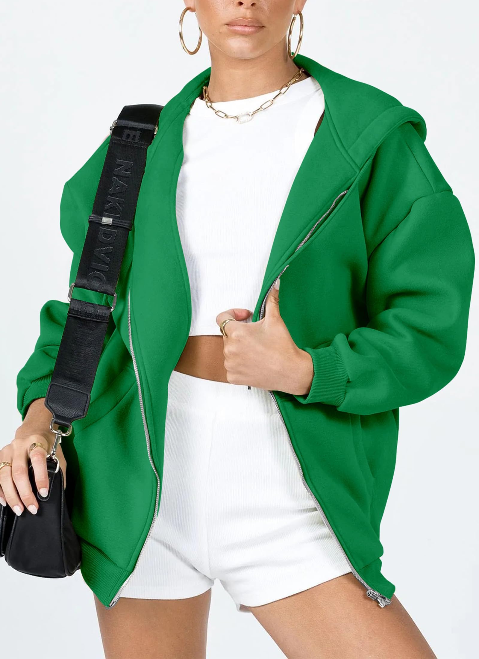 Women's Fall Zip Up Hoodies Sweatshirts Green