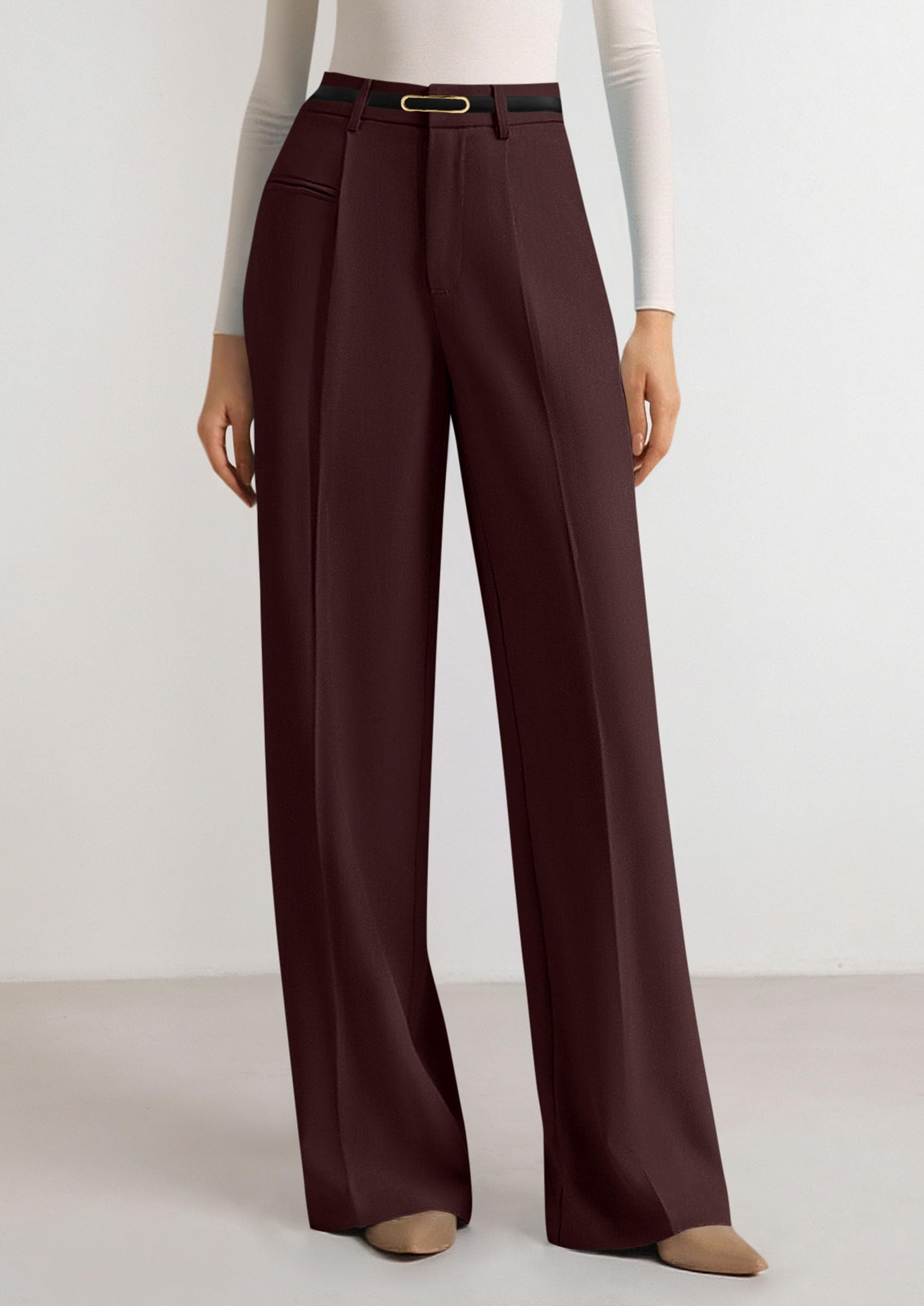 Women's Tailored Wide Leg Work Dress Pants,Red Brown,XS