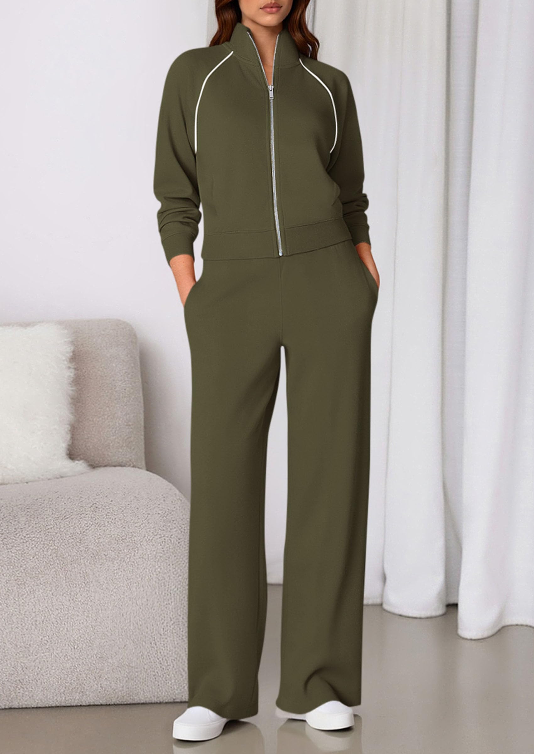 Women's 2 Piece Outfits Sweatsuits Lounge Sets,Army Green,S