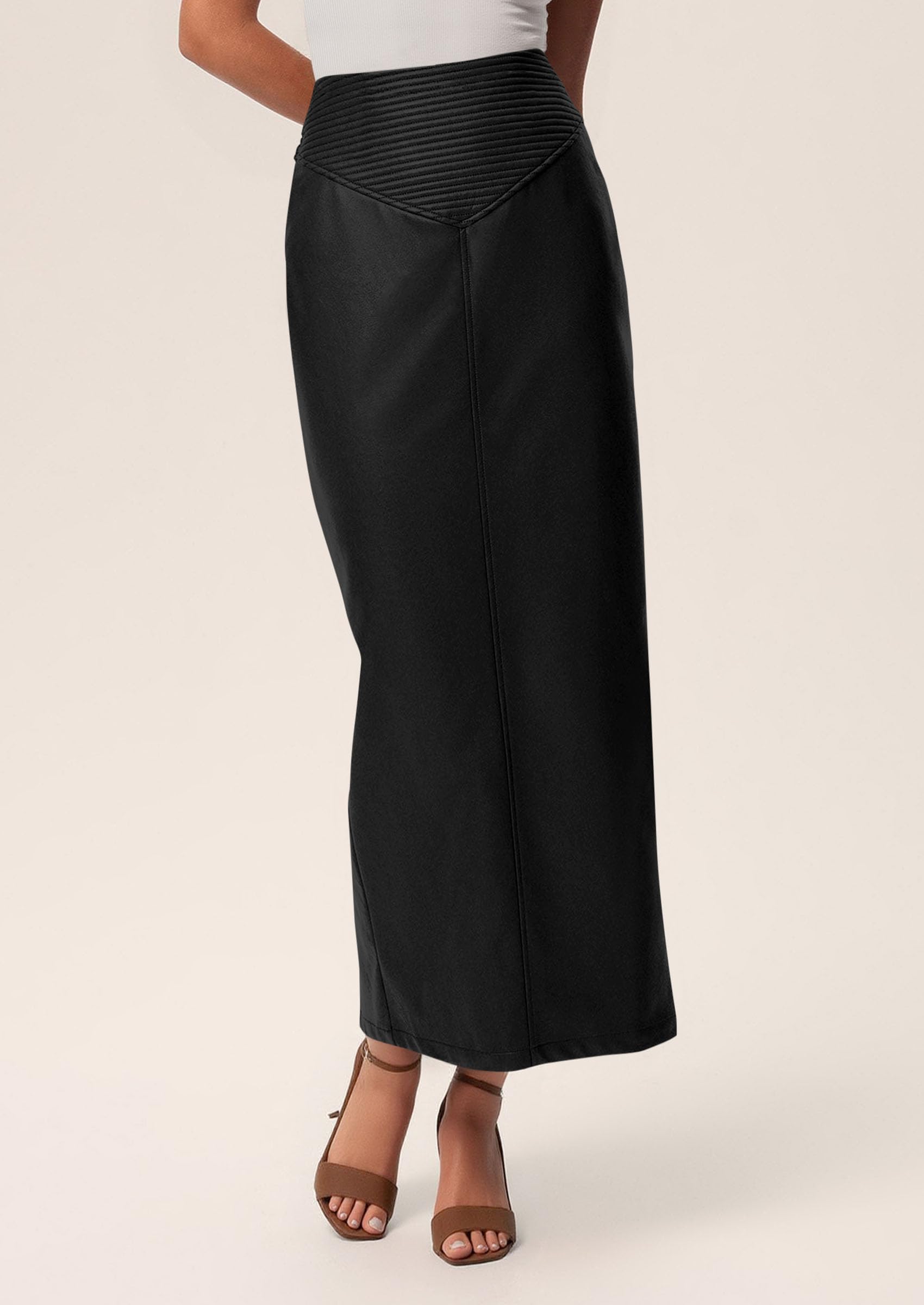 Women's Faux Leather High Waisted Maxi Skirts,Black,XS