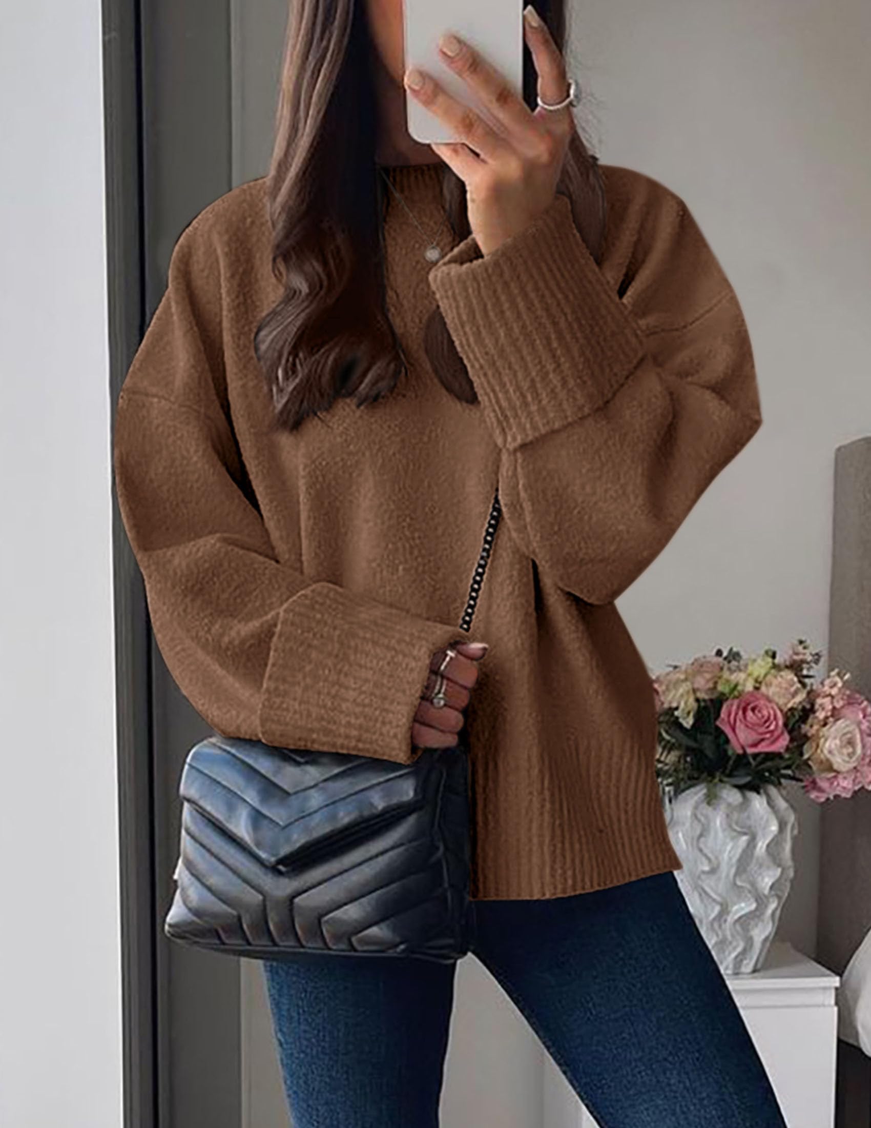 Women's Fall Fashion Cozy Oversized Sweaters(Brown,XS)