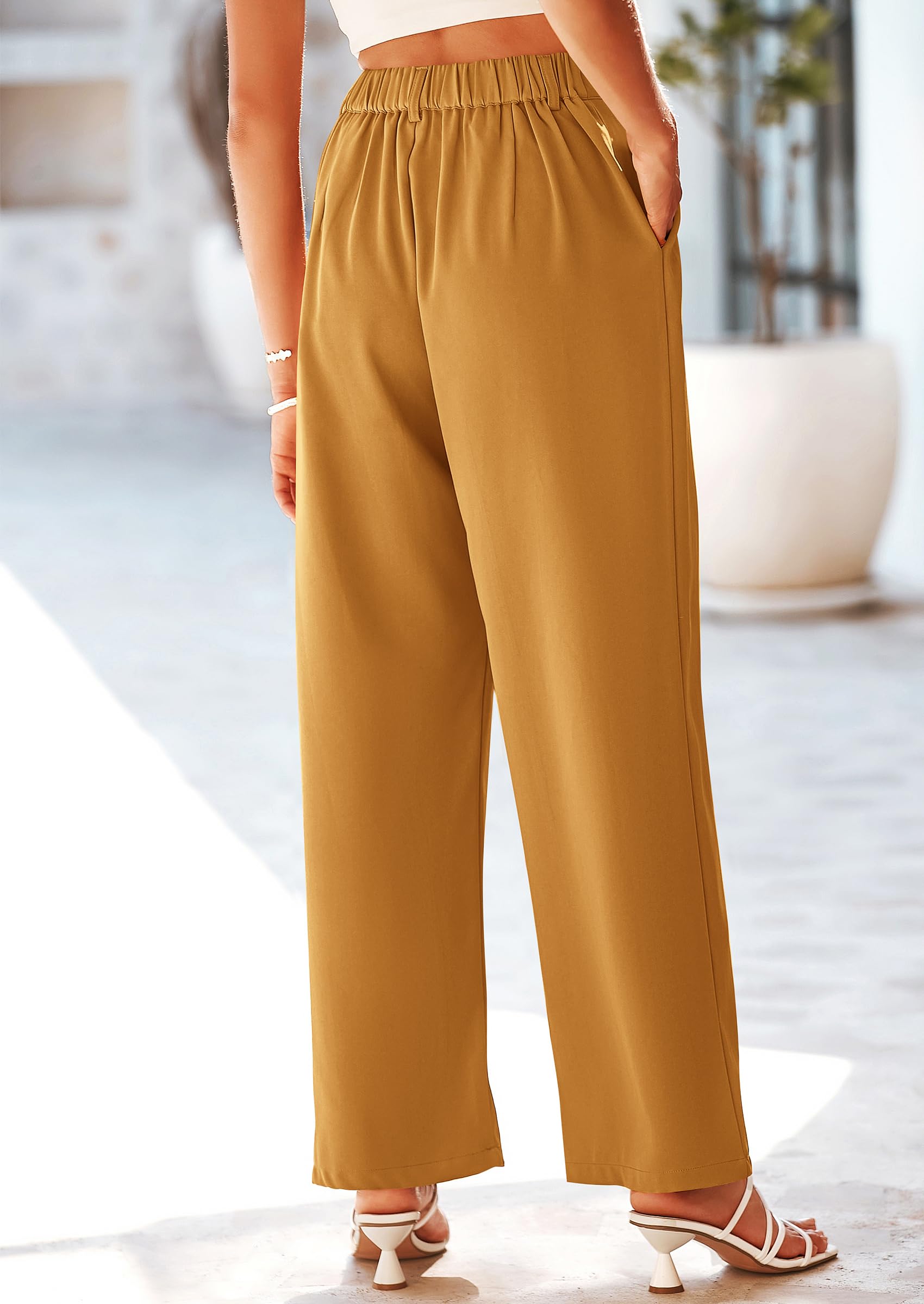 Women's Flowy Wide Leg Dress Pants,Brown Yellow,S