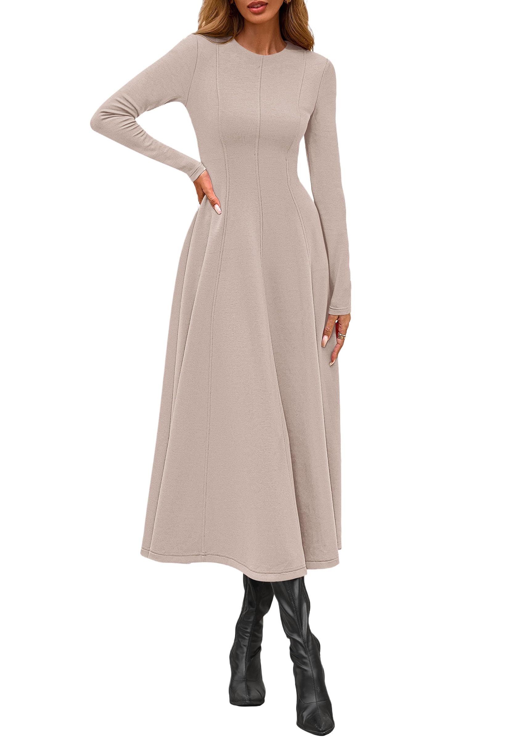 Women's Fall Long Sleeve A Line Midi Elegant Cocktail Dress