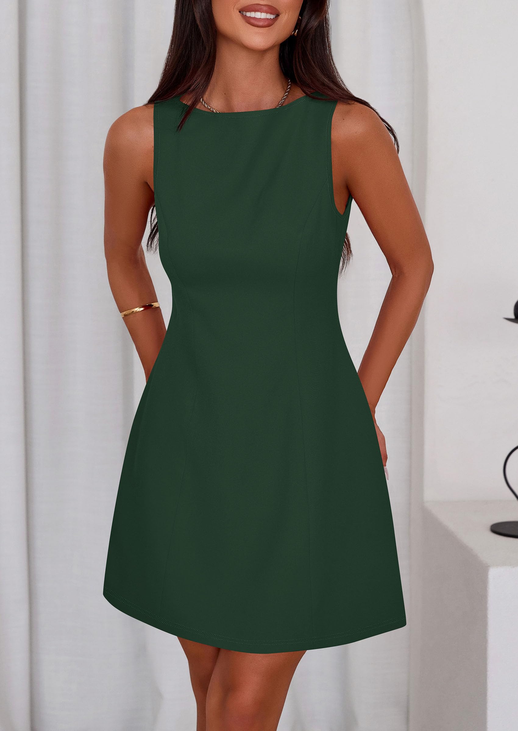 Women's Formal Short Dresses A Line Mini Dress,Dark Green,XS
