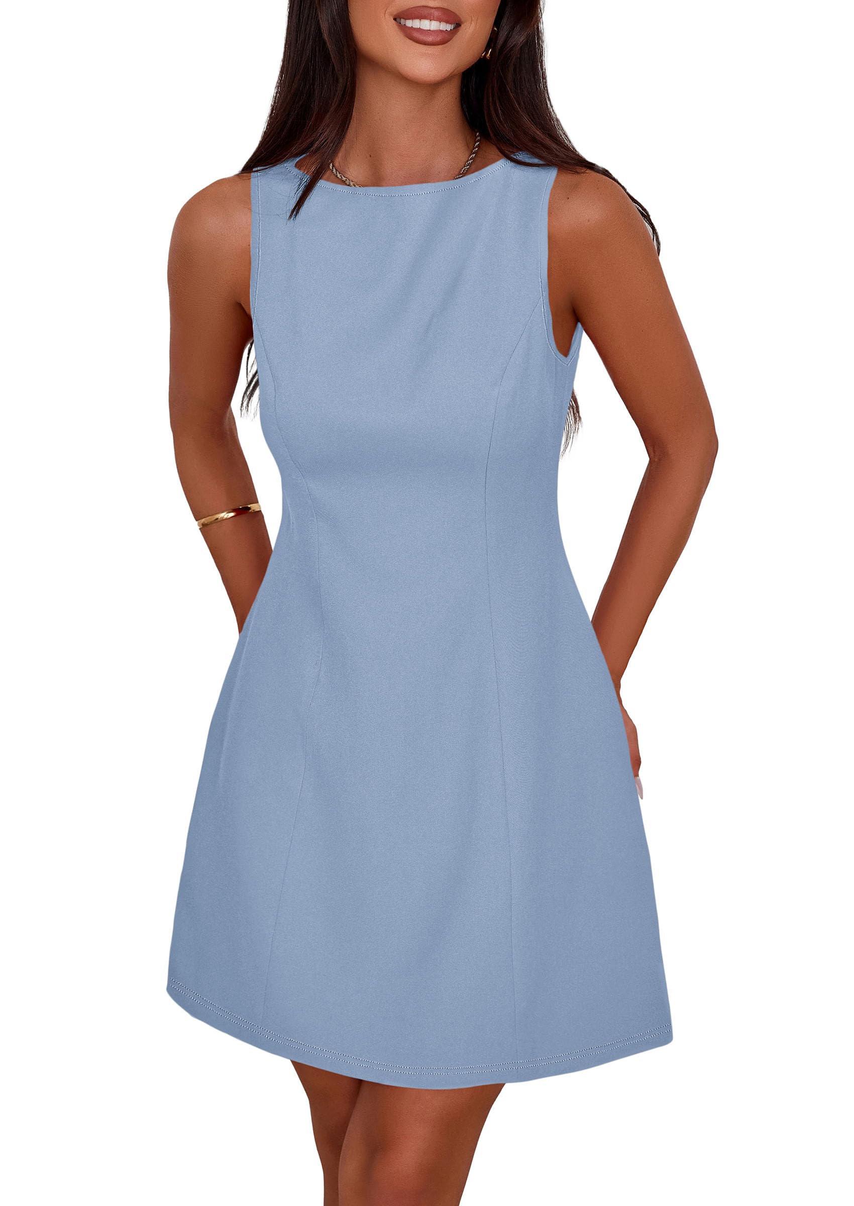 Women's Formal Short Dresses A Line Mini Dress,Light Blue,XS