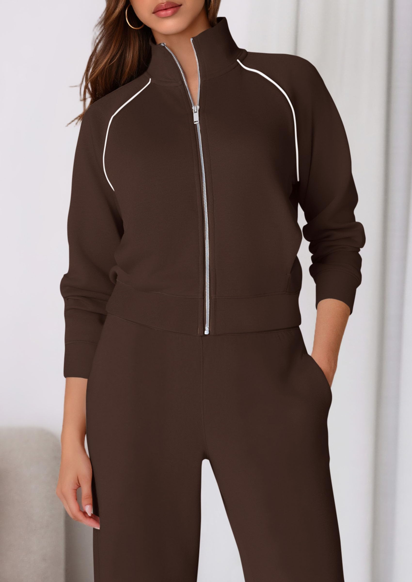 Women's 2 Piece Outfits Sweatsuits Lounge Sets,Brown,S