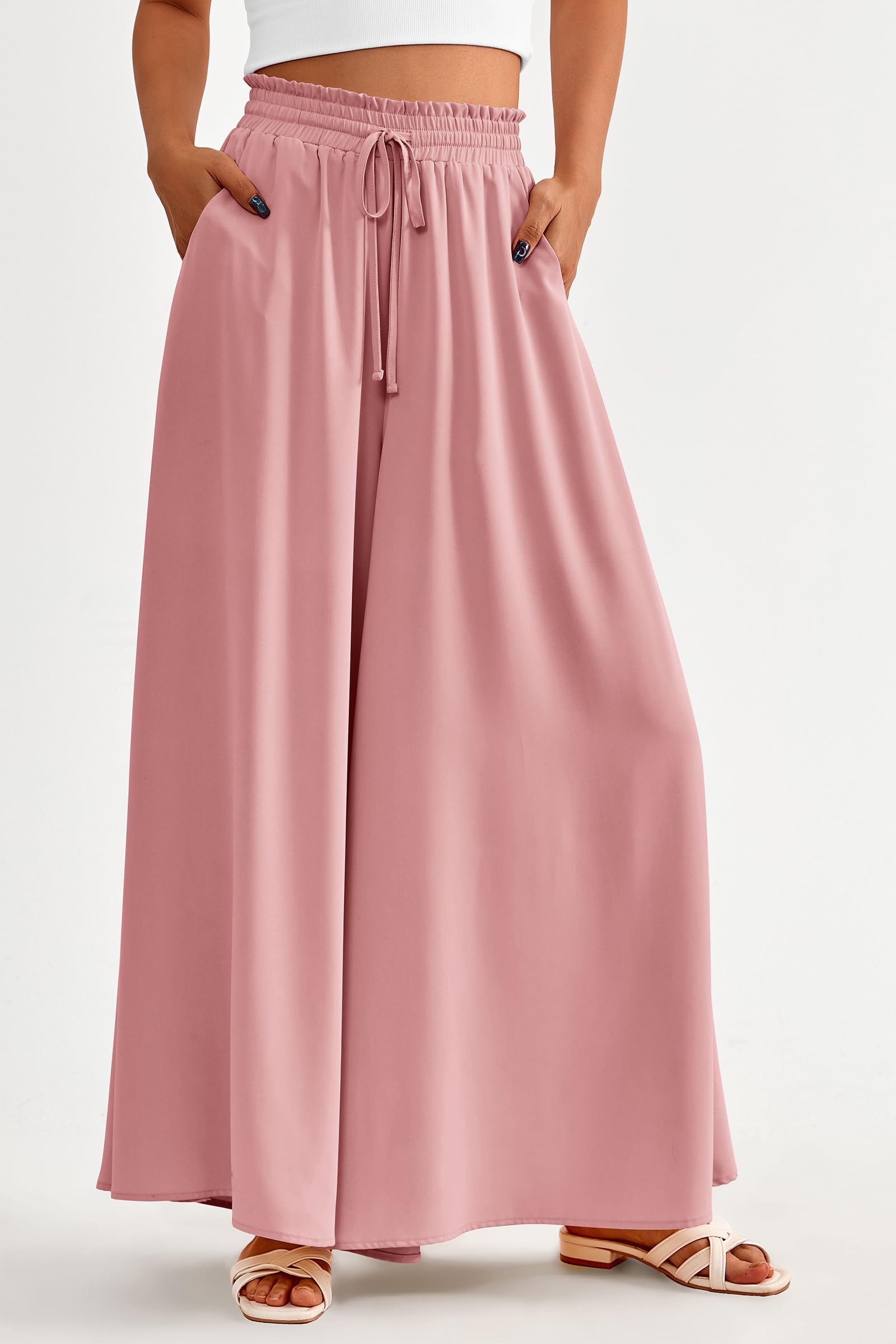 Summer Wide Leg Palazzo Pants for Women Casual,Pink,S
