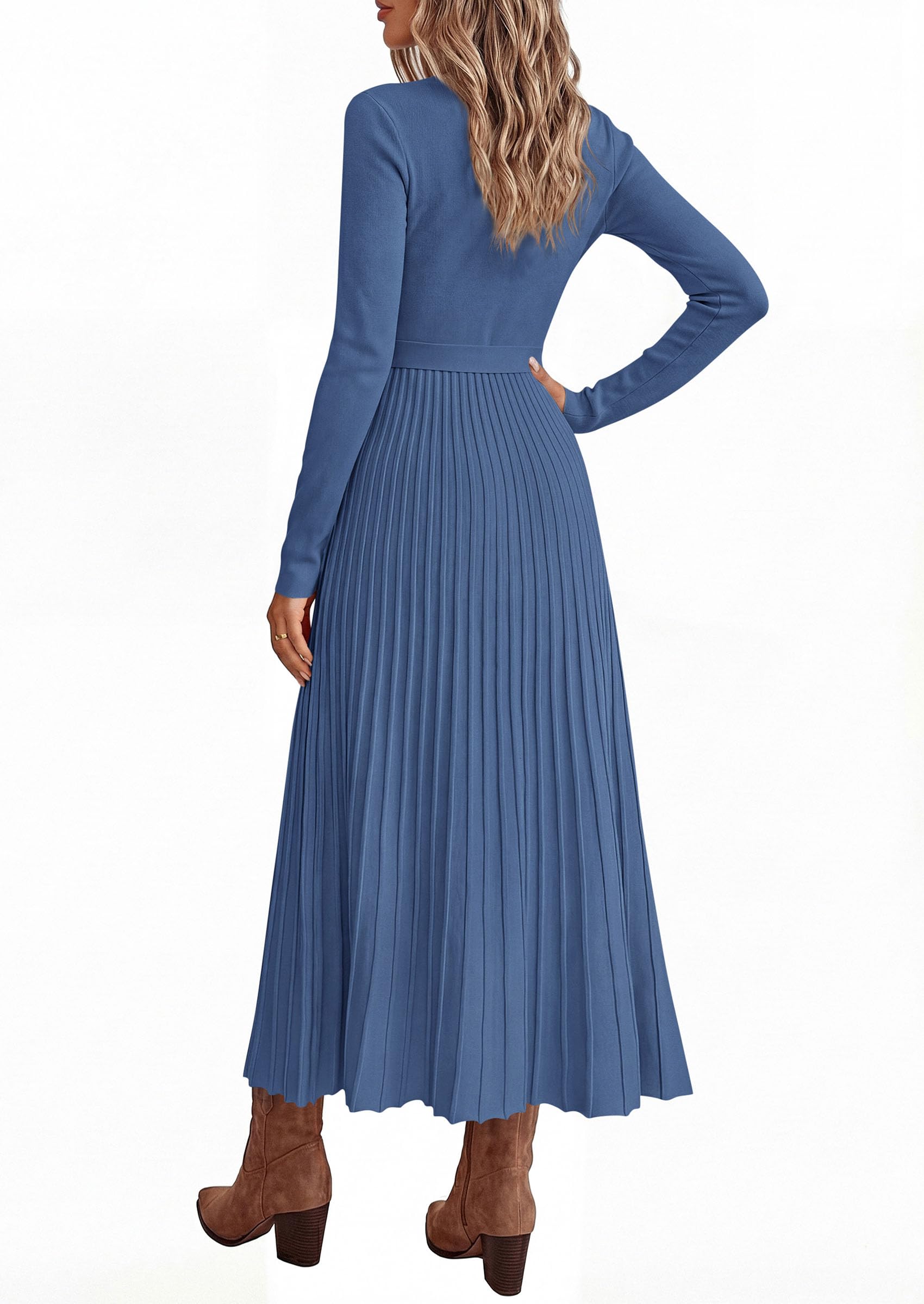Womens Fall Maxi Long Sleeve Sweater Dress,Blue Grey,S