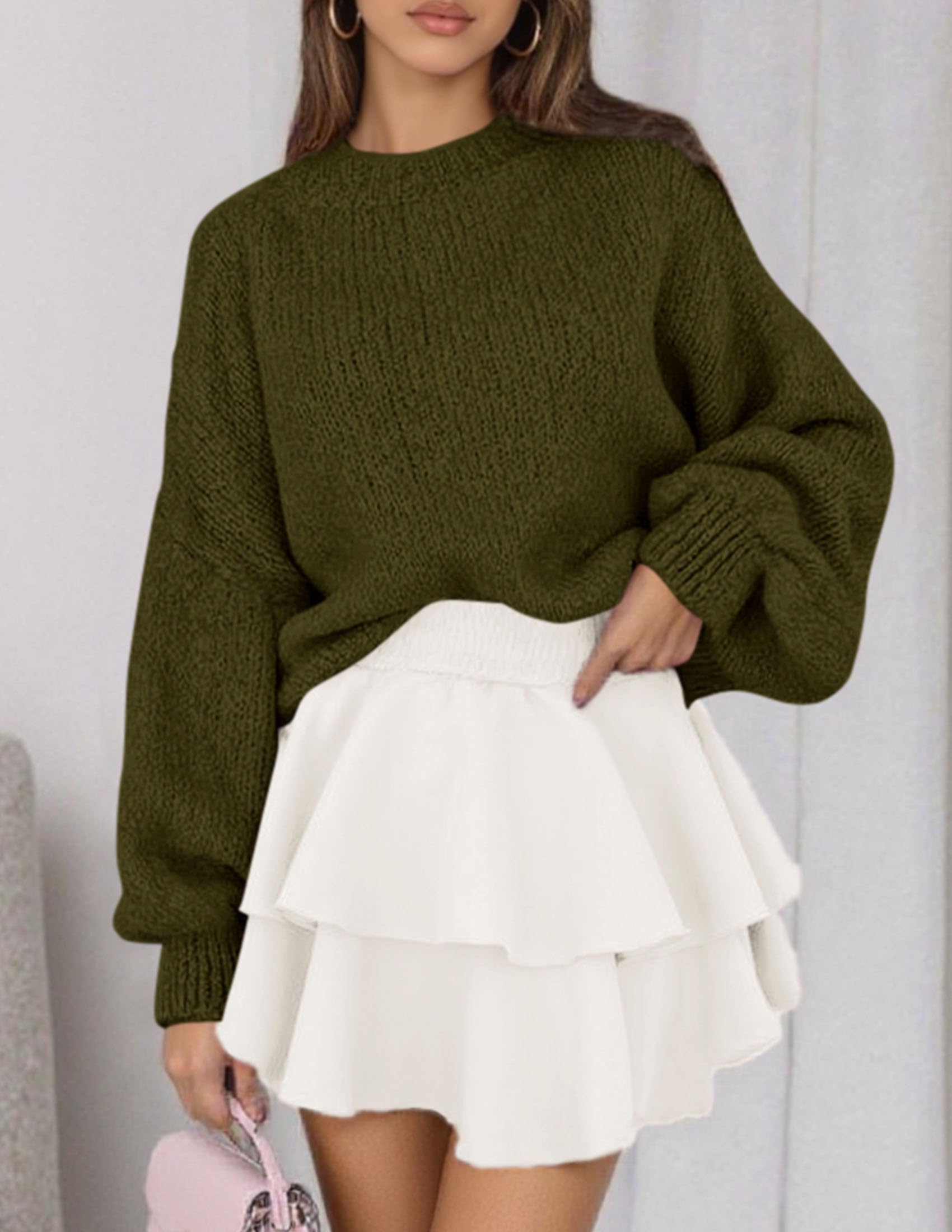 Women's Chunky Knit Oversized Pullover Sweaters,Army Green,S
