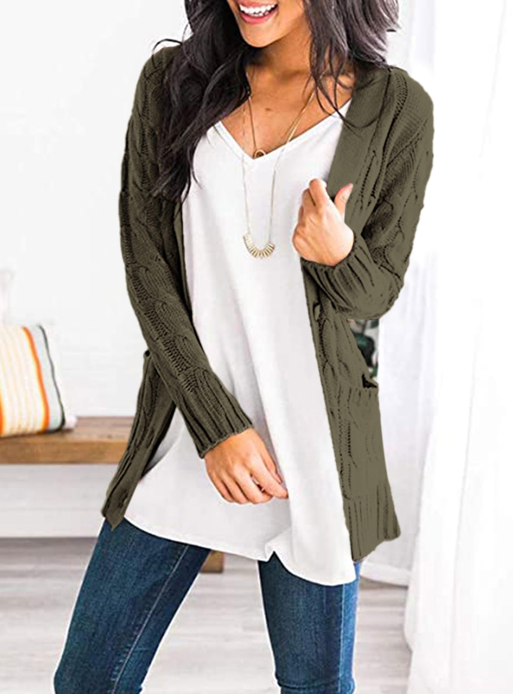 Women Chunky Cable Knit Cardigan Sweaters Fall Fashion Clothes