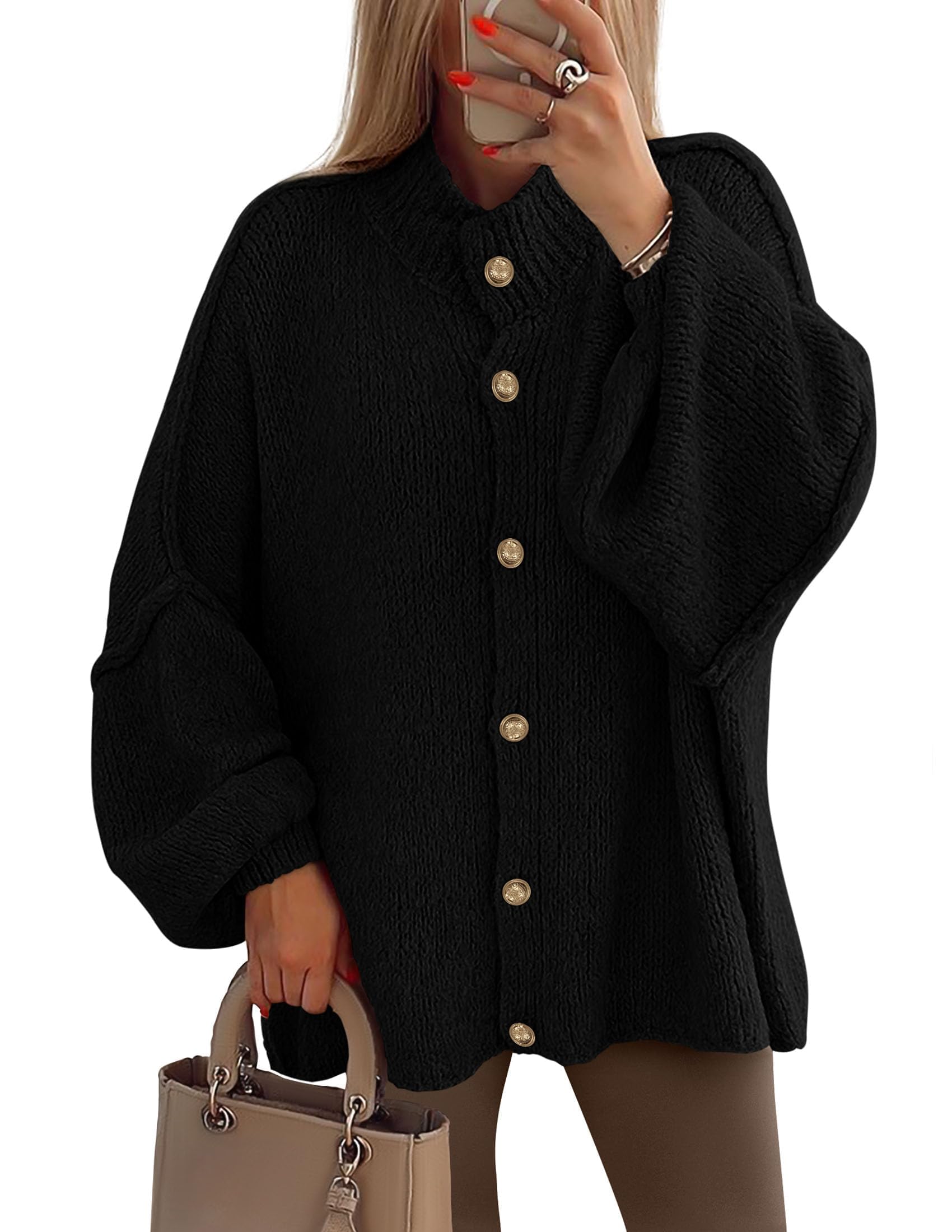 Women's Oversized Chunky Cardigan Sweaters(Black,Small)