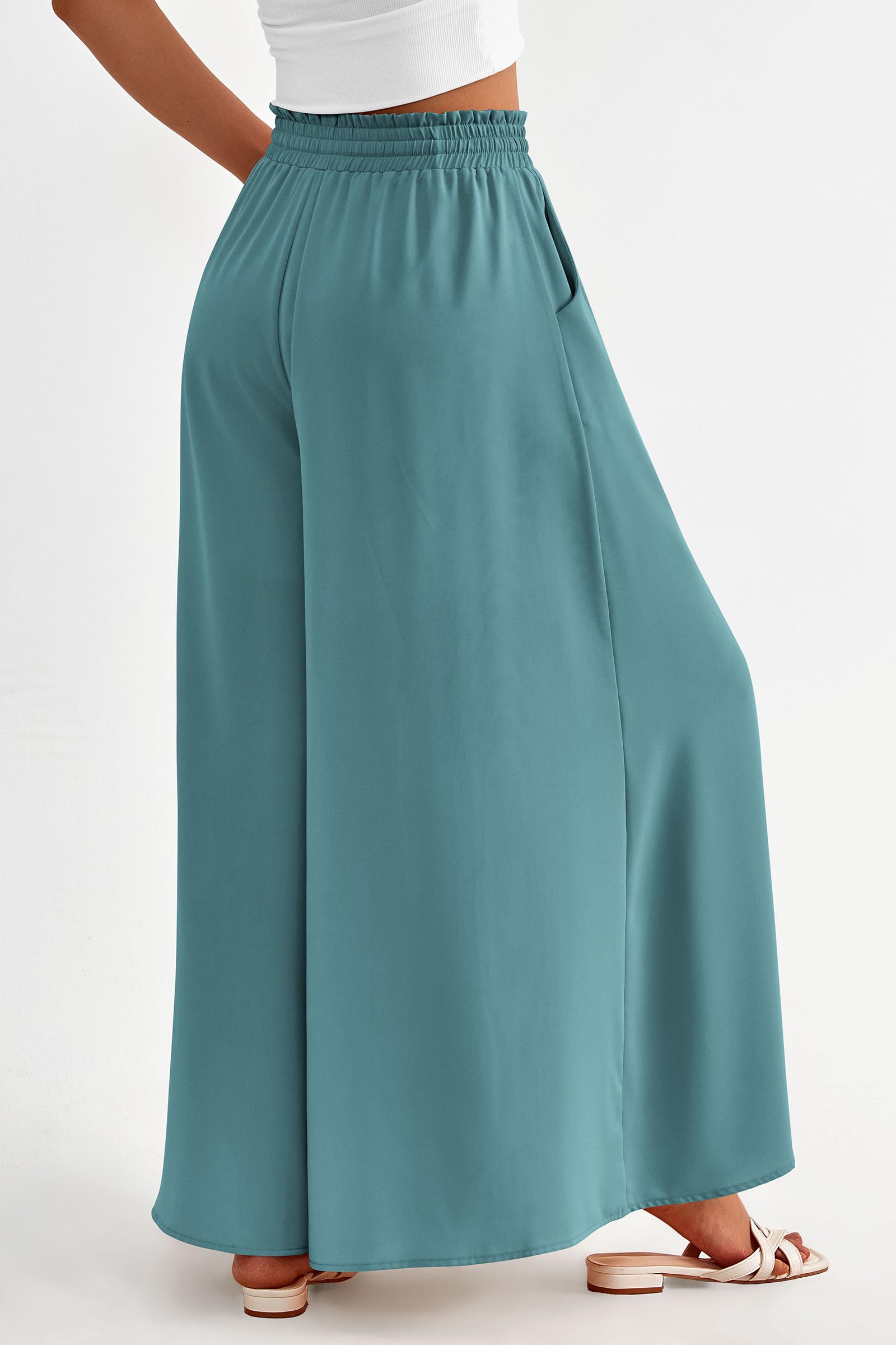 Summer Wide Leg Palazzo Pants for Women Casual,Blue Green,S