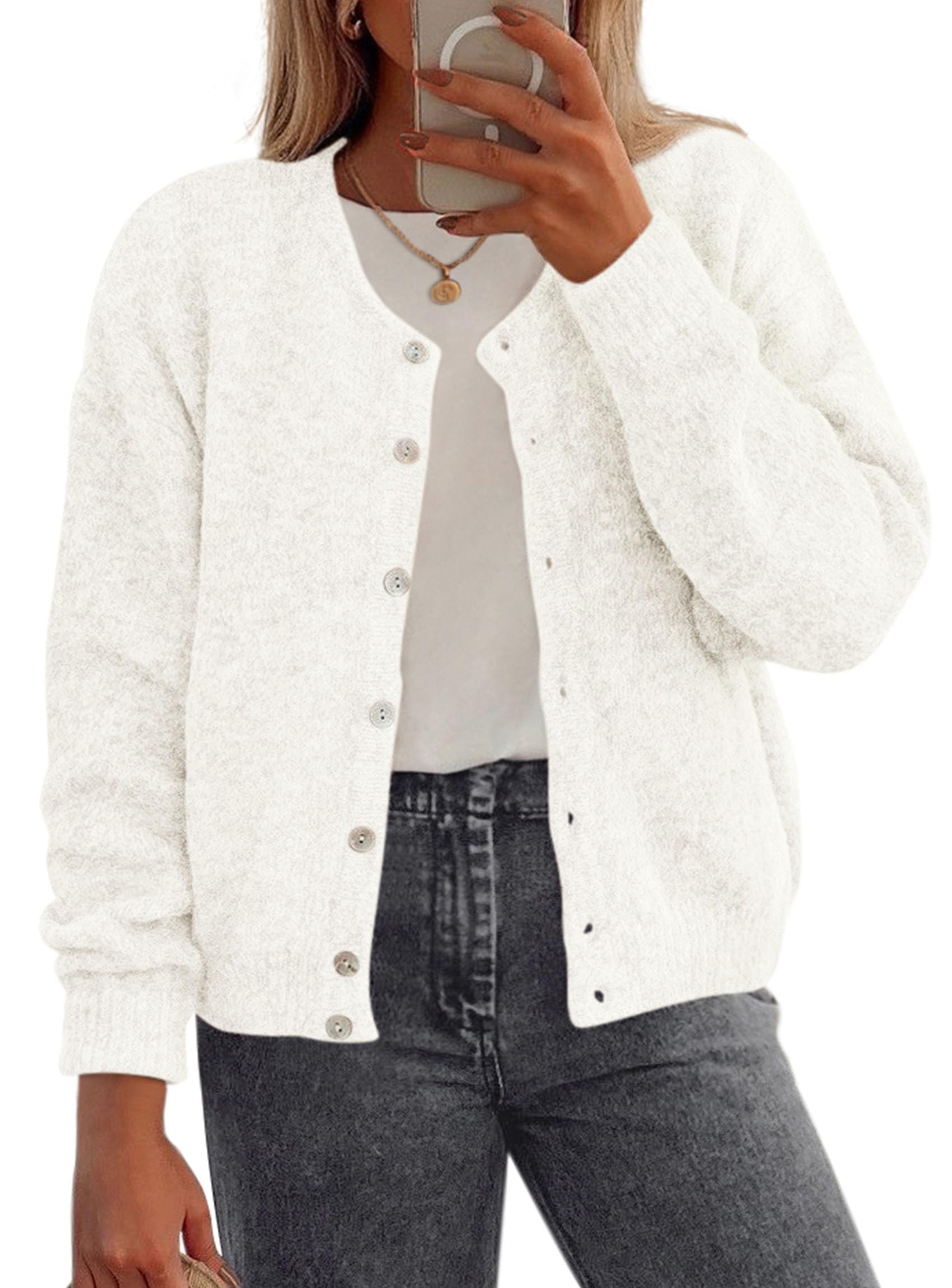 Womens Long Sleeve Cardigan Sweaters Button Down Knit Tops
