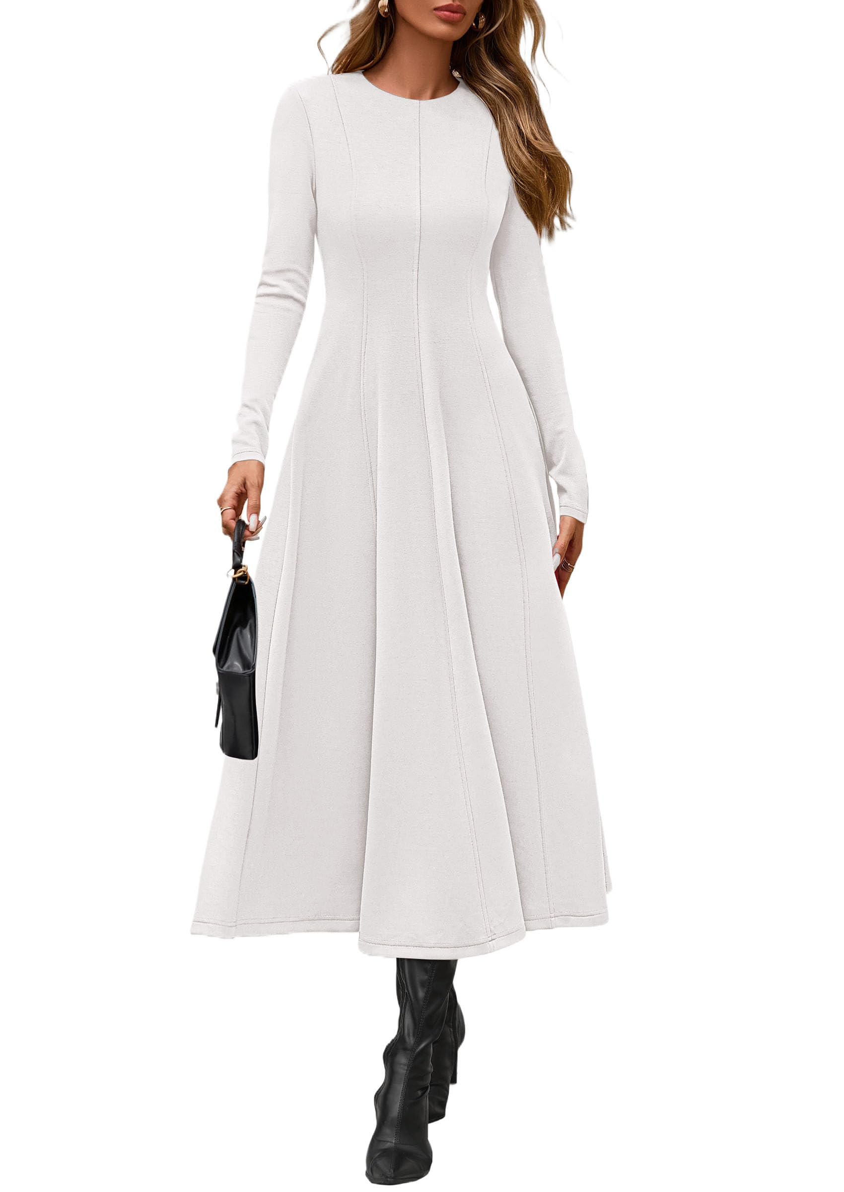Women's Fall Long Sleeve A Line Midi Elegant Cocktail Dress