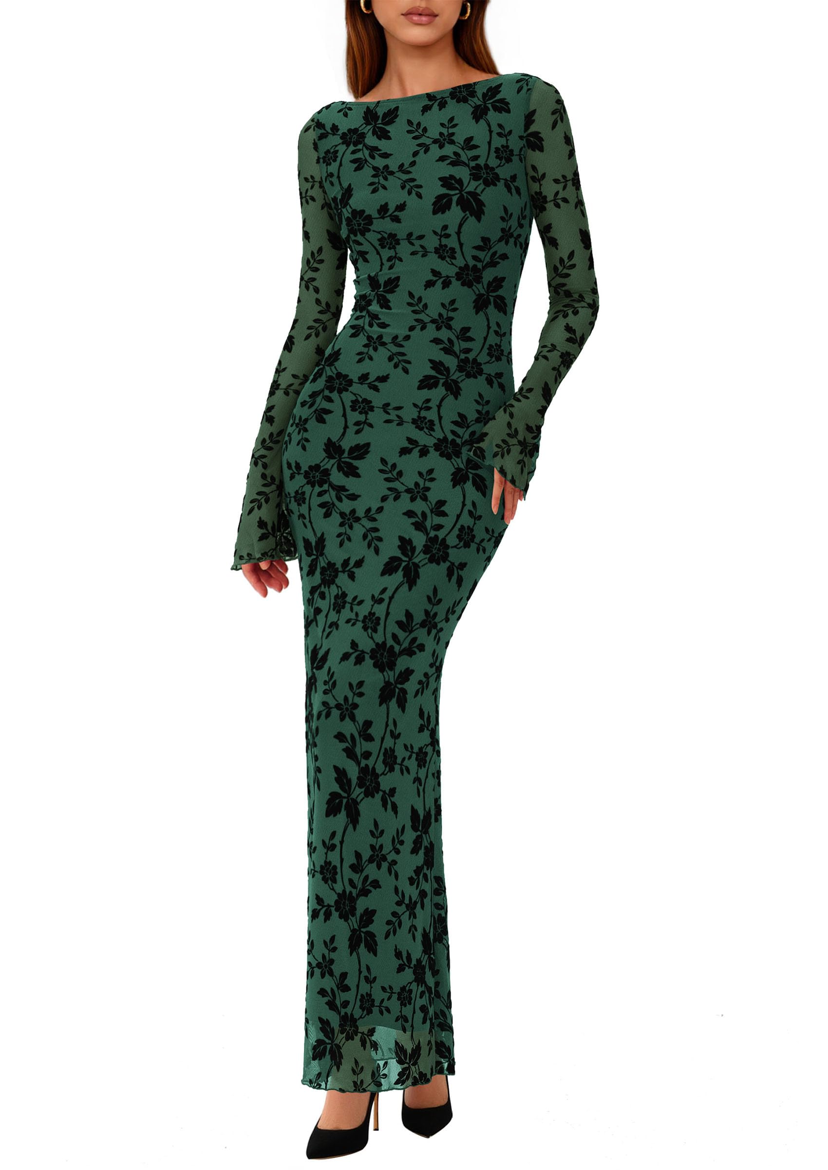 Women's Floral Bodycon Maxi Dress Wedding Guest Dresses