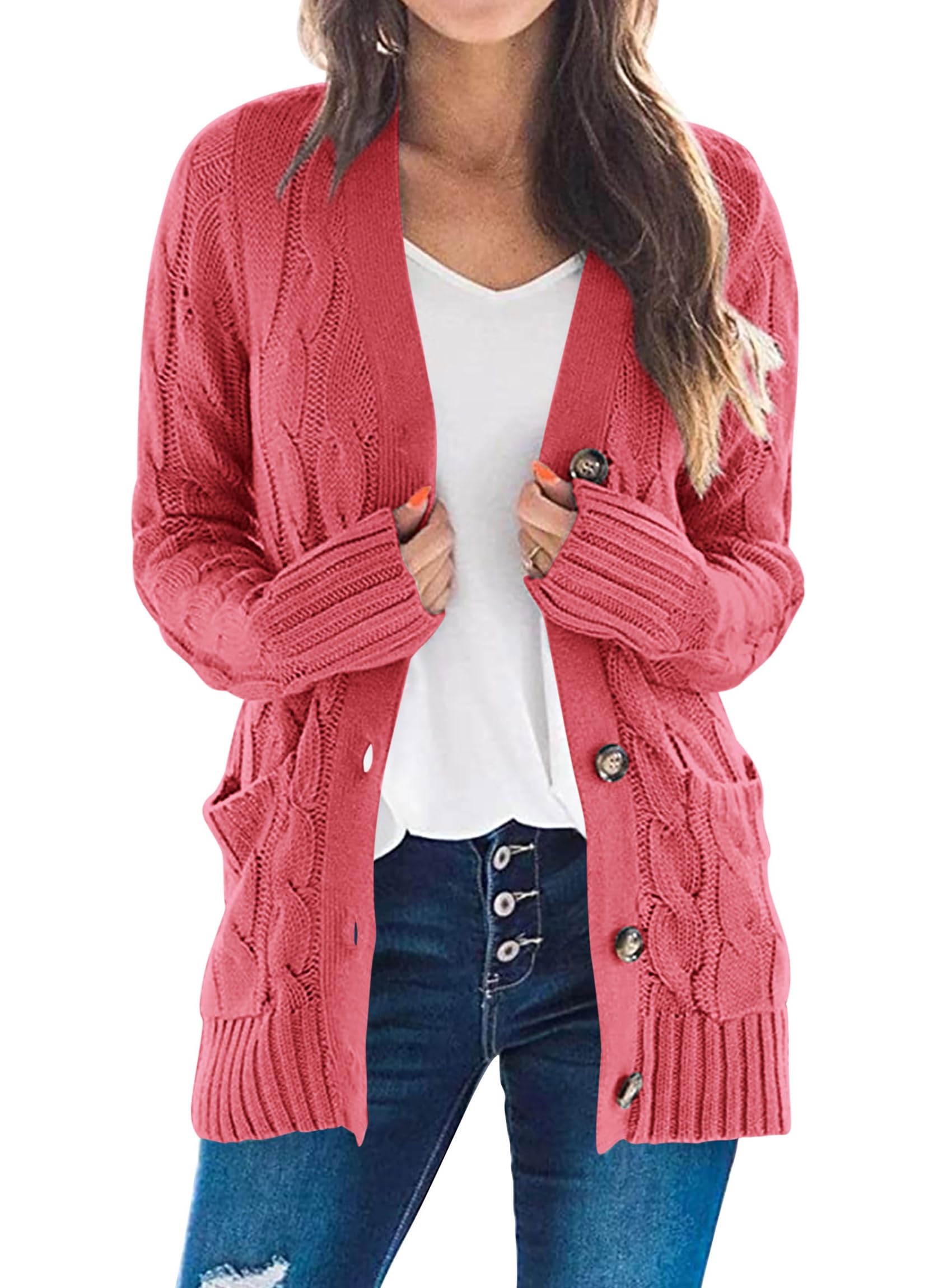 Women Chunky Cable Knit Cardigan Sweaters Fall Fashion Clothes