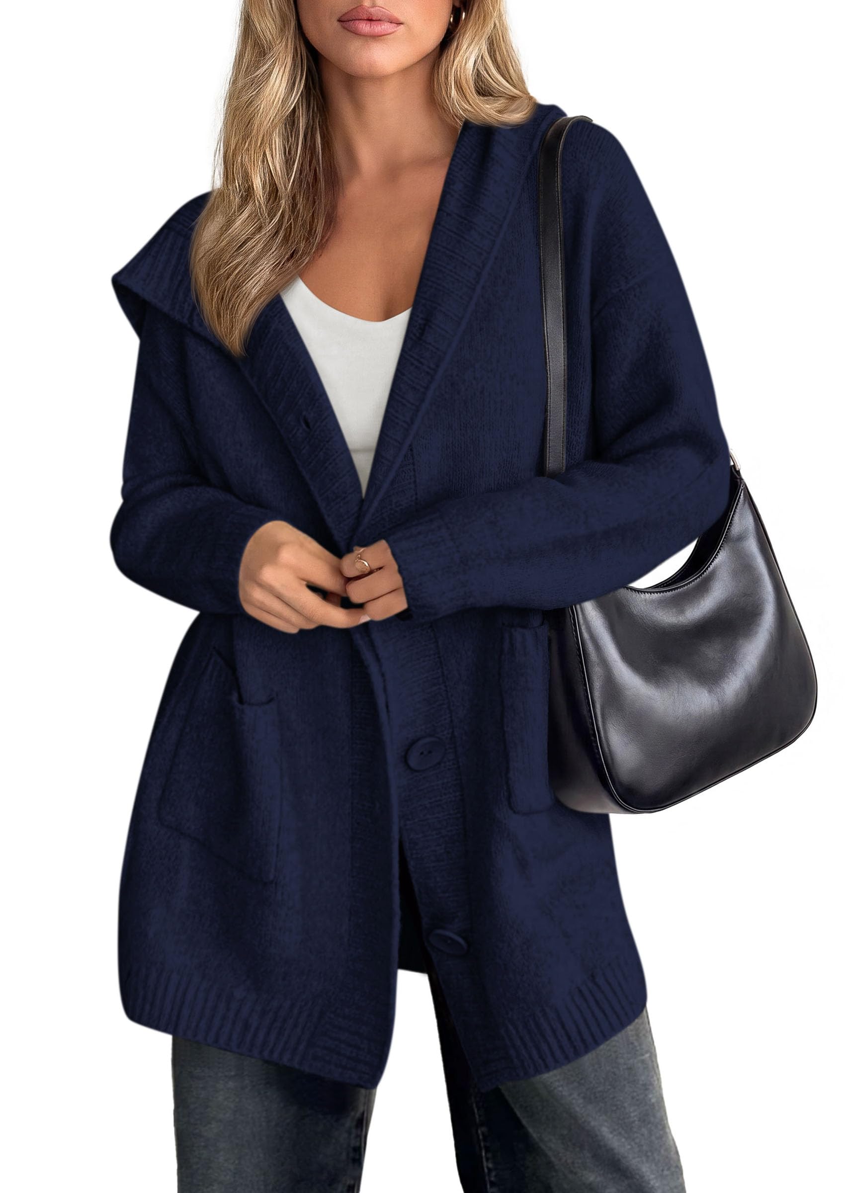 Women's Long Cardigans Fall Hooded Button up Oversized Sweater
