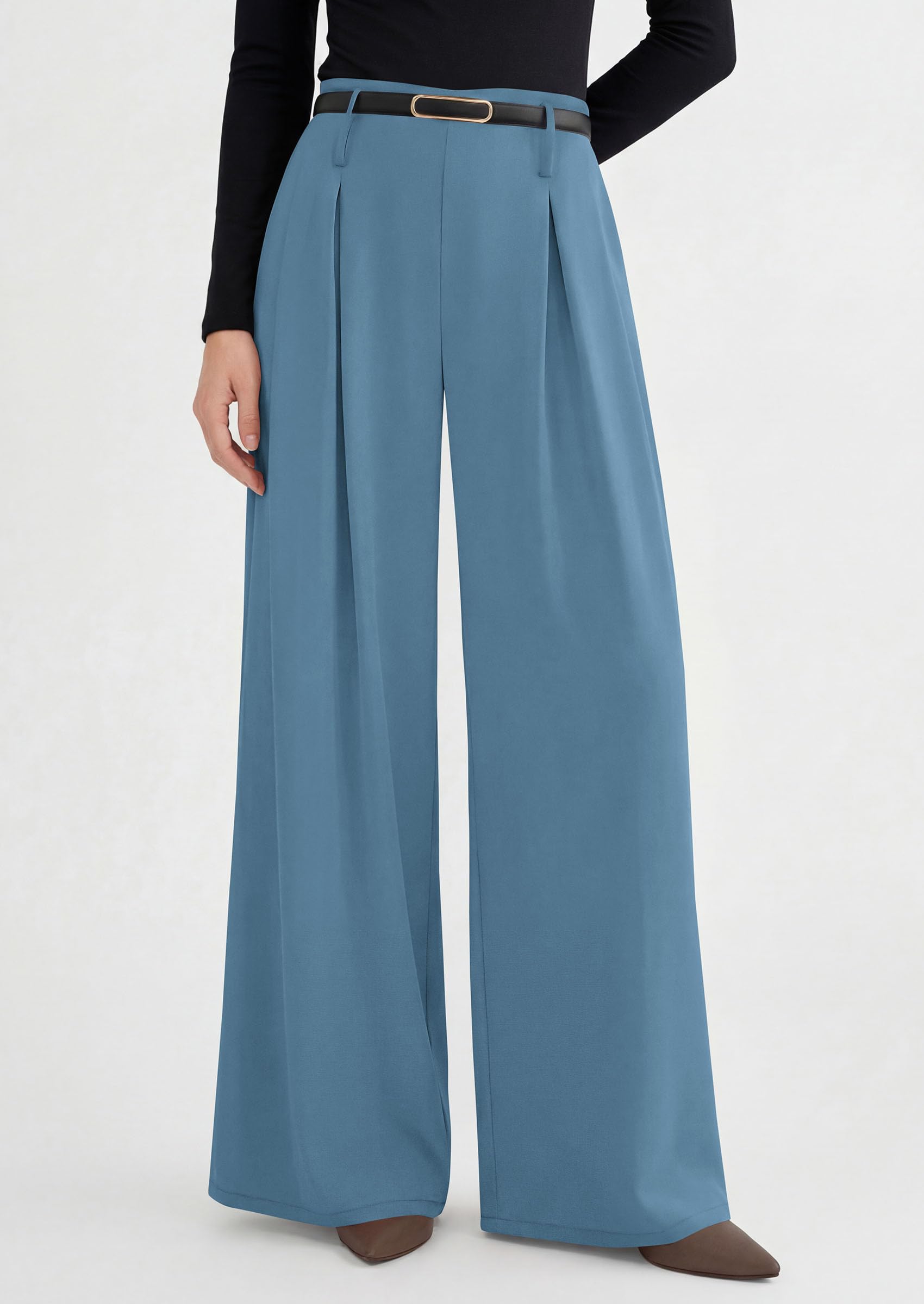 Womens Wide Leg Dress Pants Flowy Trousers,Blue,S