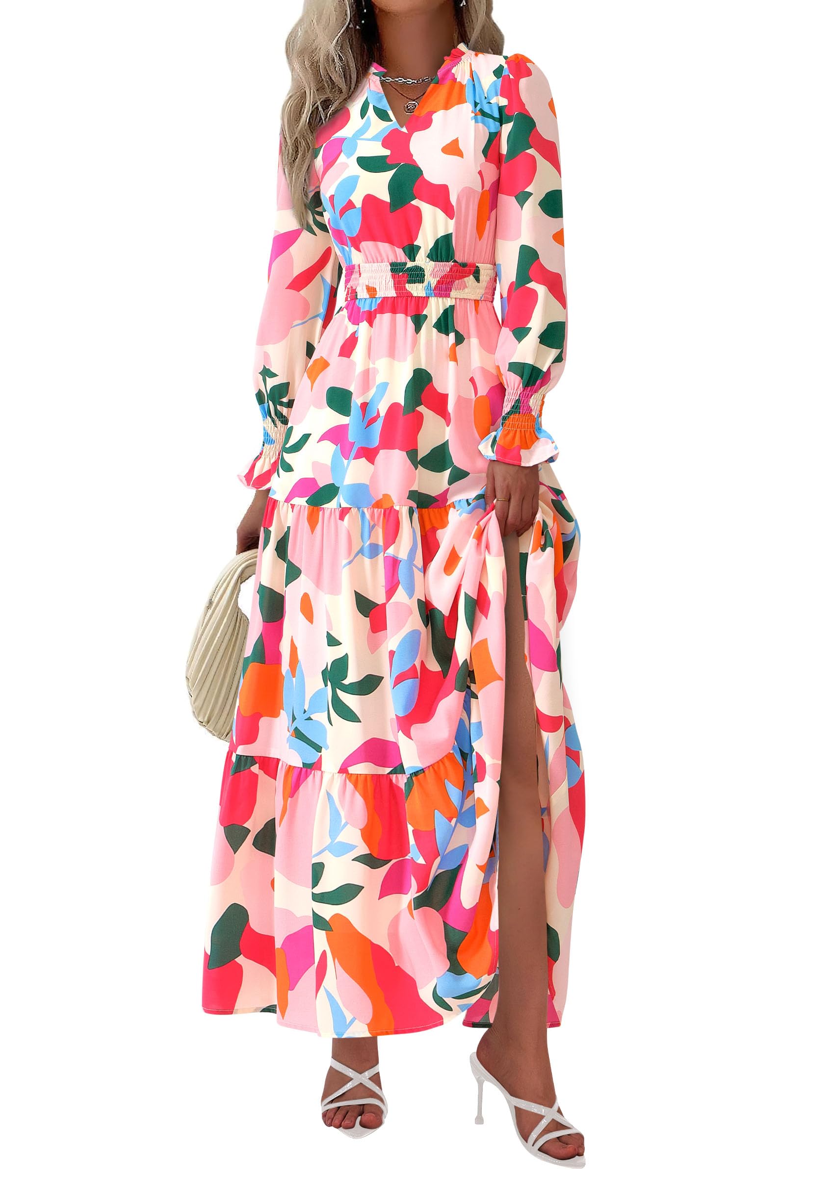 Women's Floral Maxi Dress Fall A Line Wedding Guest Dresses